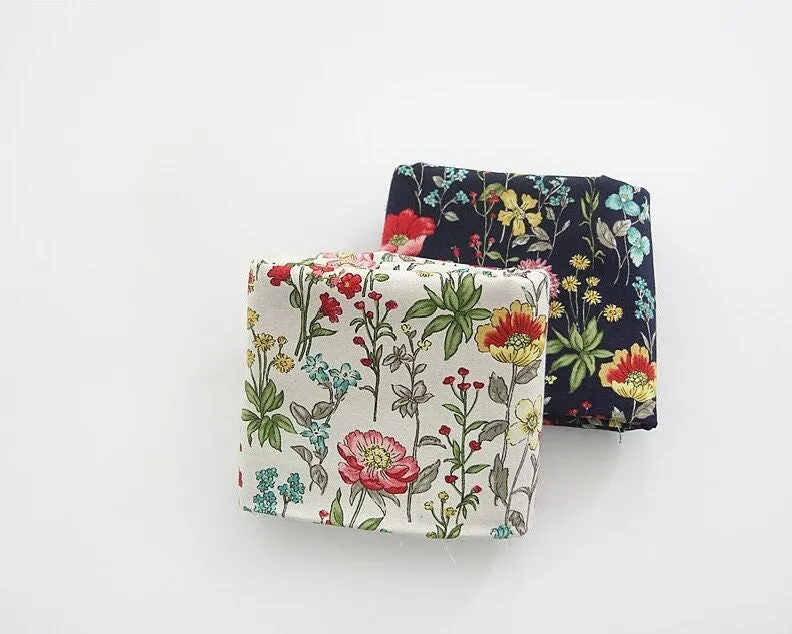 Flower Garden Oxford Cotton Fabric - Ivory or Navy - Home Decor Fabric By the Yard / 39379