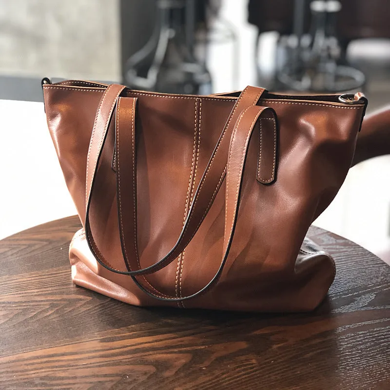Full Grain Leather Tote Bag Women Leather Purse Leather Work Student Bag T21017