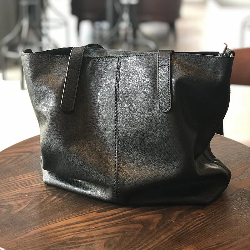 Full Grain Leather Tote Bag Women Leather Purse Leather Work Student Bag T21017