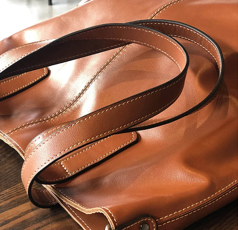 Full Grain Leather Tote Bag Women Leather Purse Leather Work Student Bag T21017