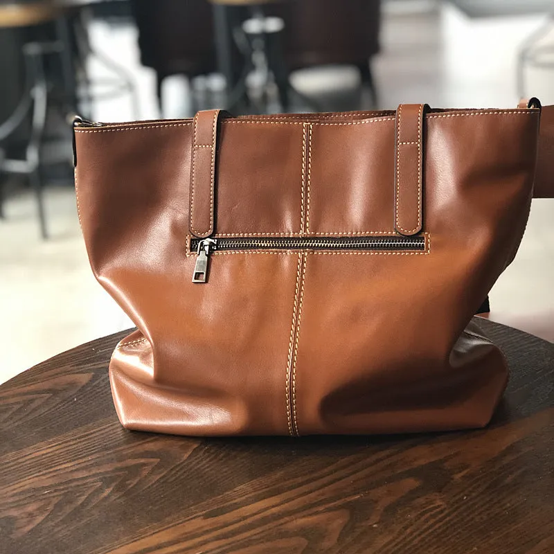 Full Grain Leather Tote Bag Women Leather Purse Leather Work Student Bag T21017