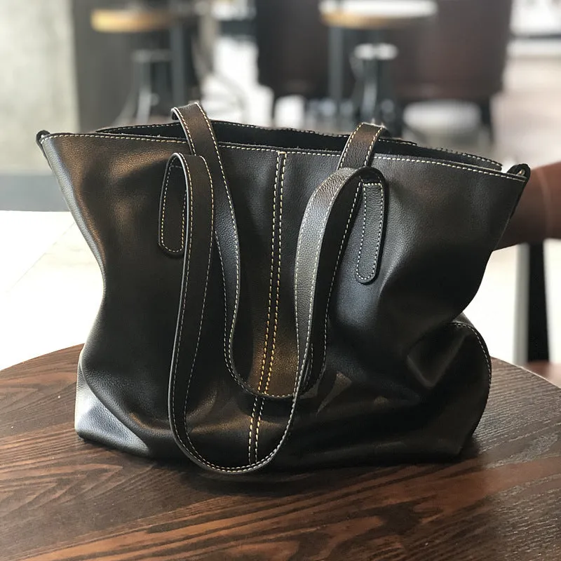 Full Grain Leather Tote Bag Women Leather Purse Leather Work Student Bag T21017