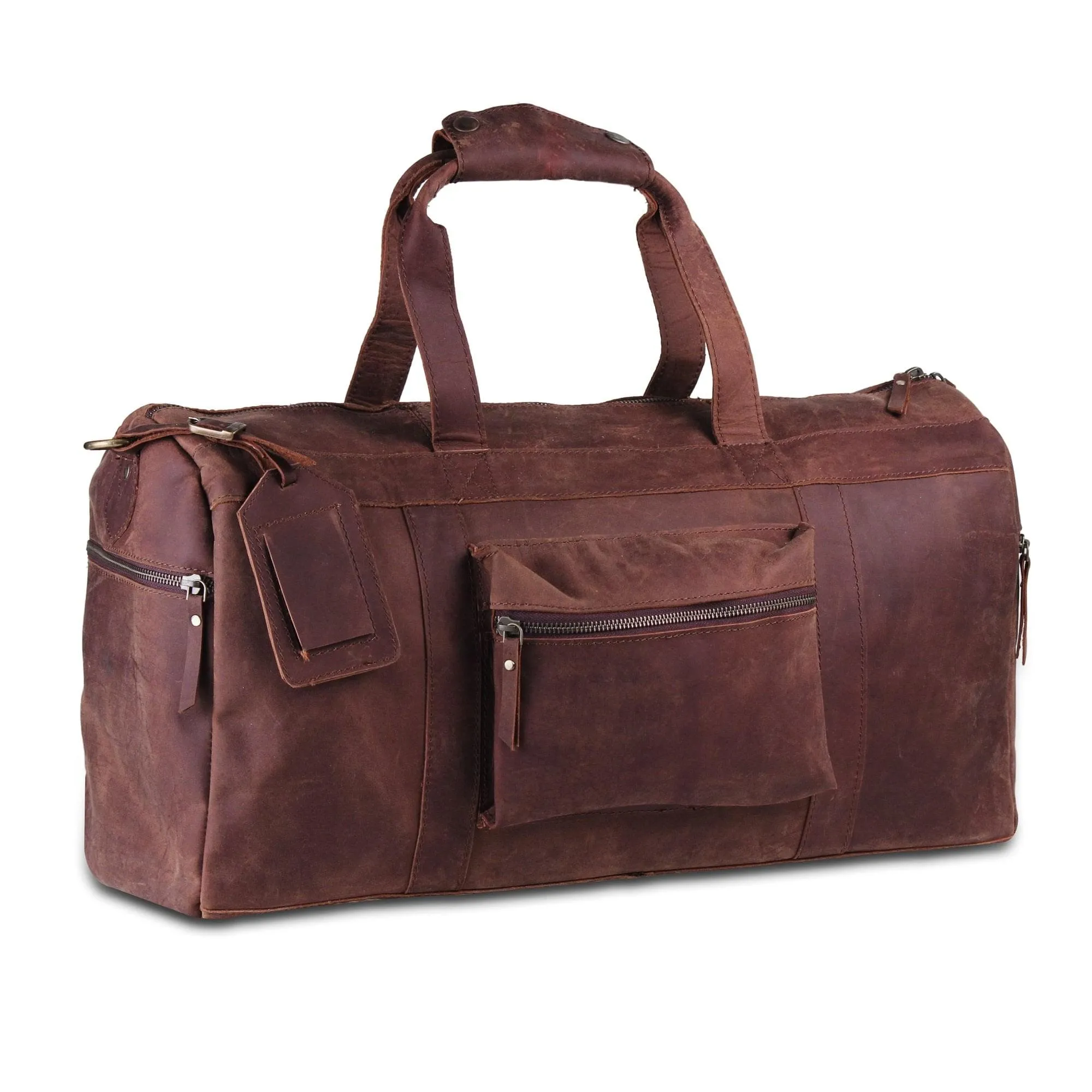 Genuine Leather Travel Weekender 20 Inch Brown Duffle Bag