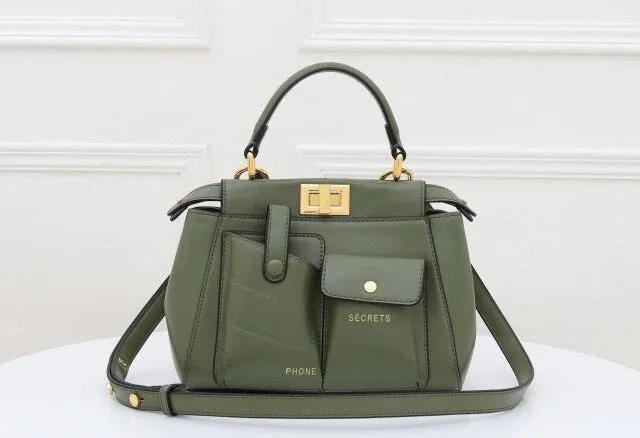 Genuine Leather Vintage Pleat Stitching Shoulder Bag Women High Quality Catwalk Show Fashion Two Pocket Designer Handbag Purse