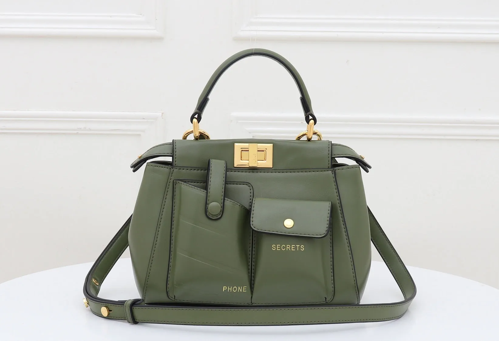 Genuine Leather Vintage Pleat Stitching Shoulder Bag Women High Quality Catwalk Show Fashion Two Pocket Designer Handbag Purse