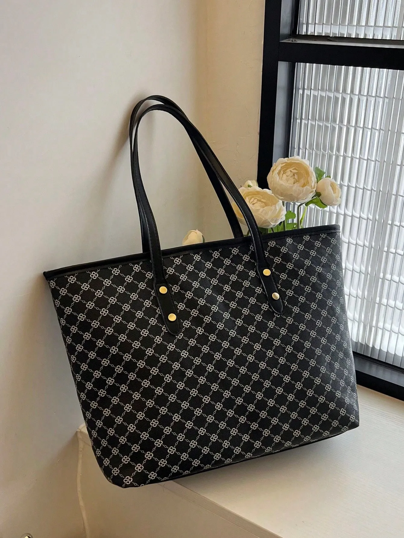 Geometric Pattern Large Shoulder Tote Bag -  Multicolor- FD ⚡