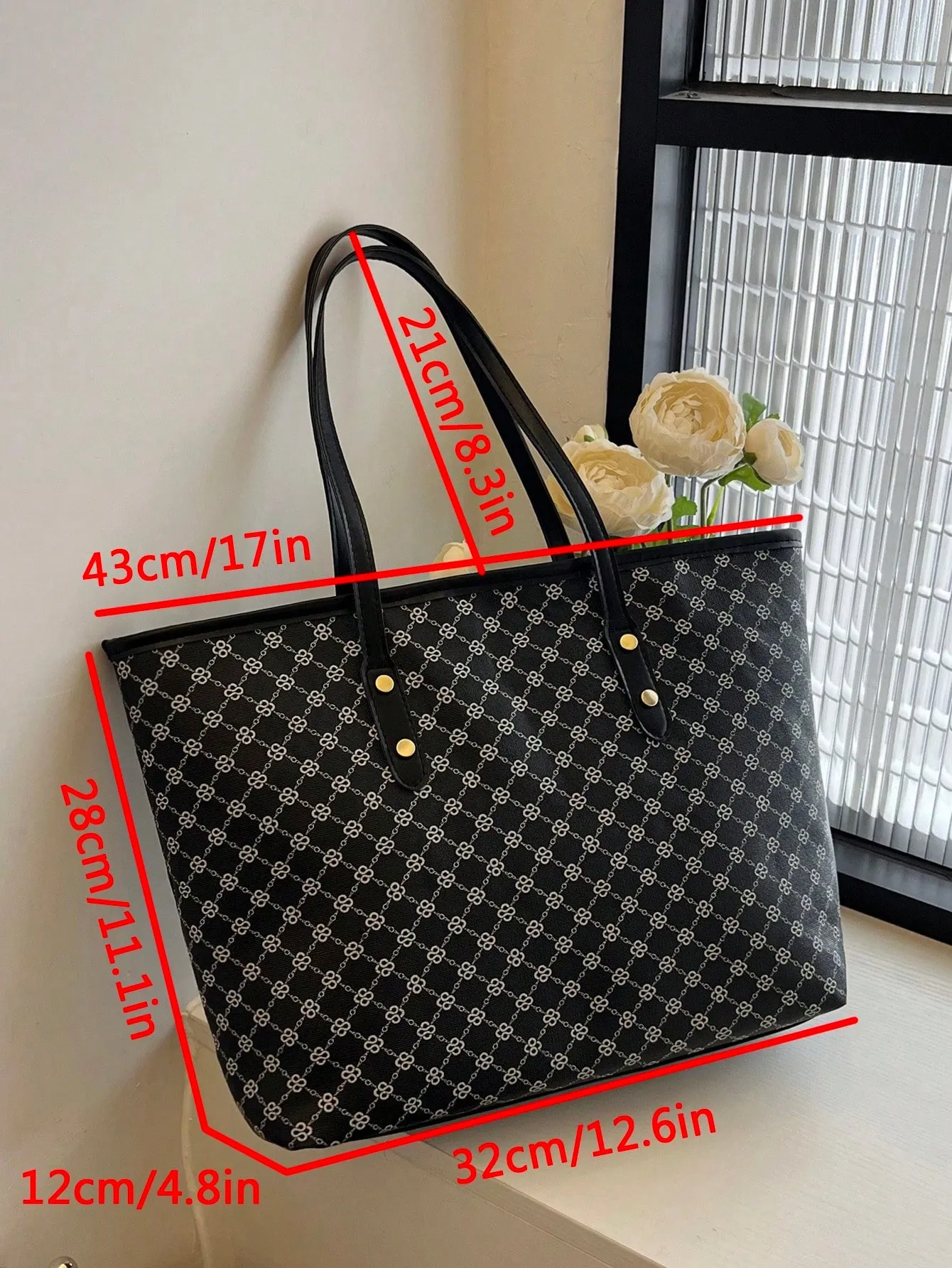 Geometric Pattern Large Shoulder Tote Bag -  Multicolor- FD ⚡