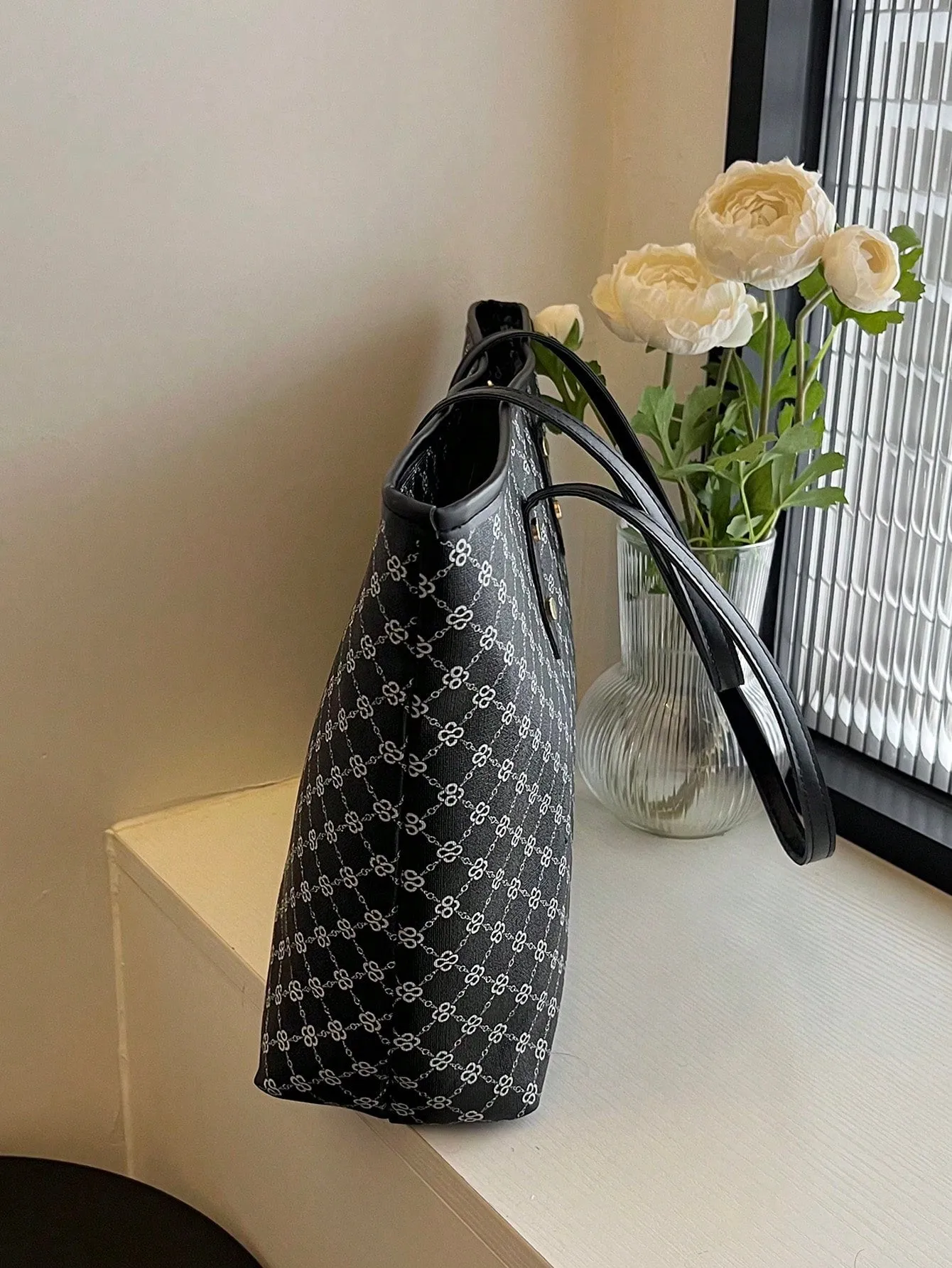 Geometric Pattern Large Shoulder Tote Bag -  Multicolor- FD ⚡