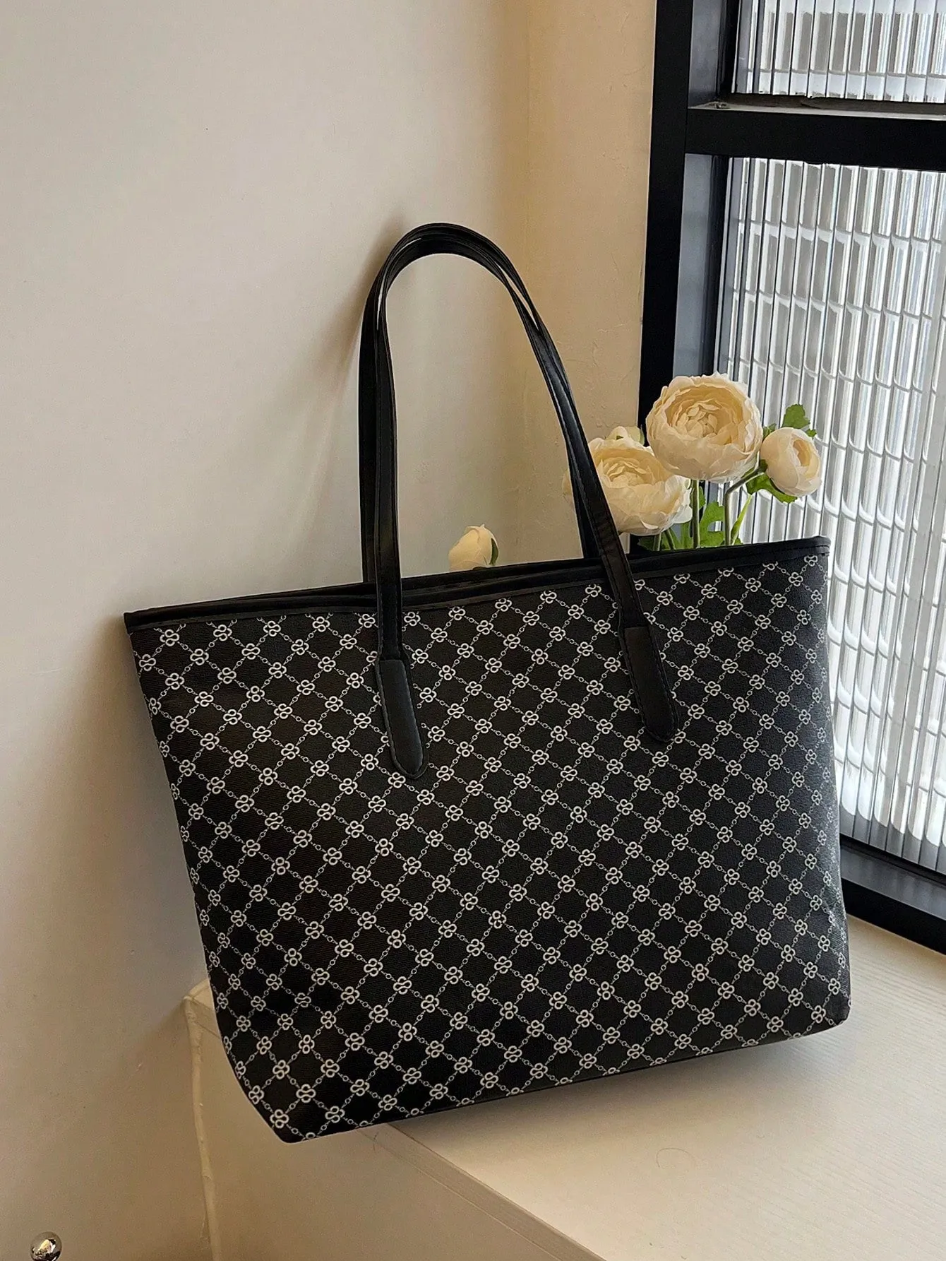 Geometric Pattern Large Shoulder Tote Bag -  Multicolor- FD ⚡