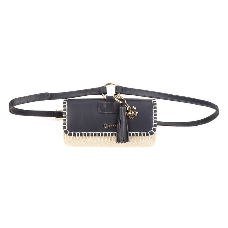 Girls Navy Leather Belt Bum Bag