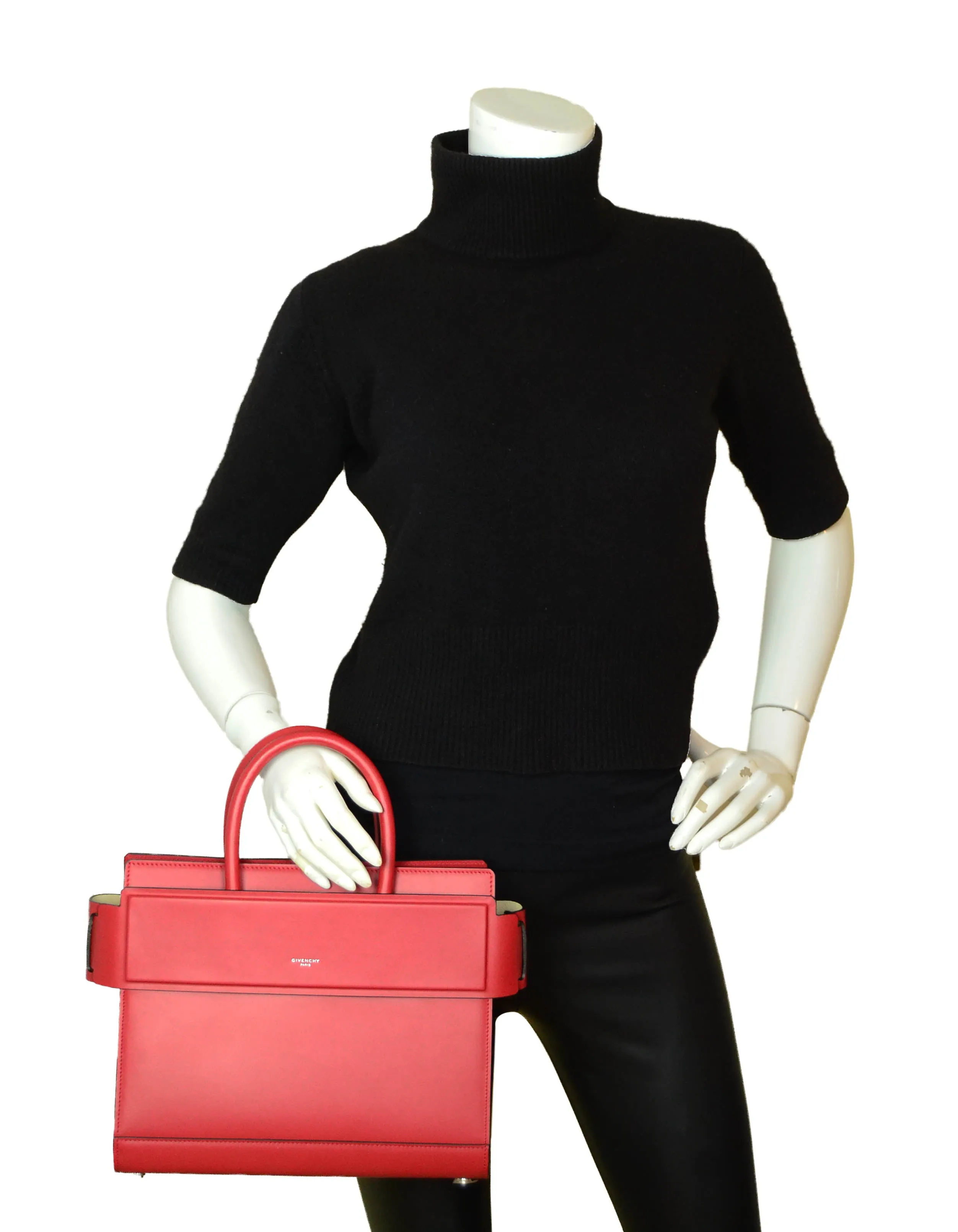 Givenchy Red Smooth Leather Small Horizon Satchel Bag w/ Strap