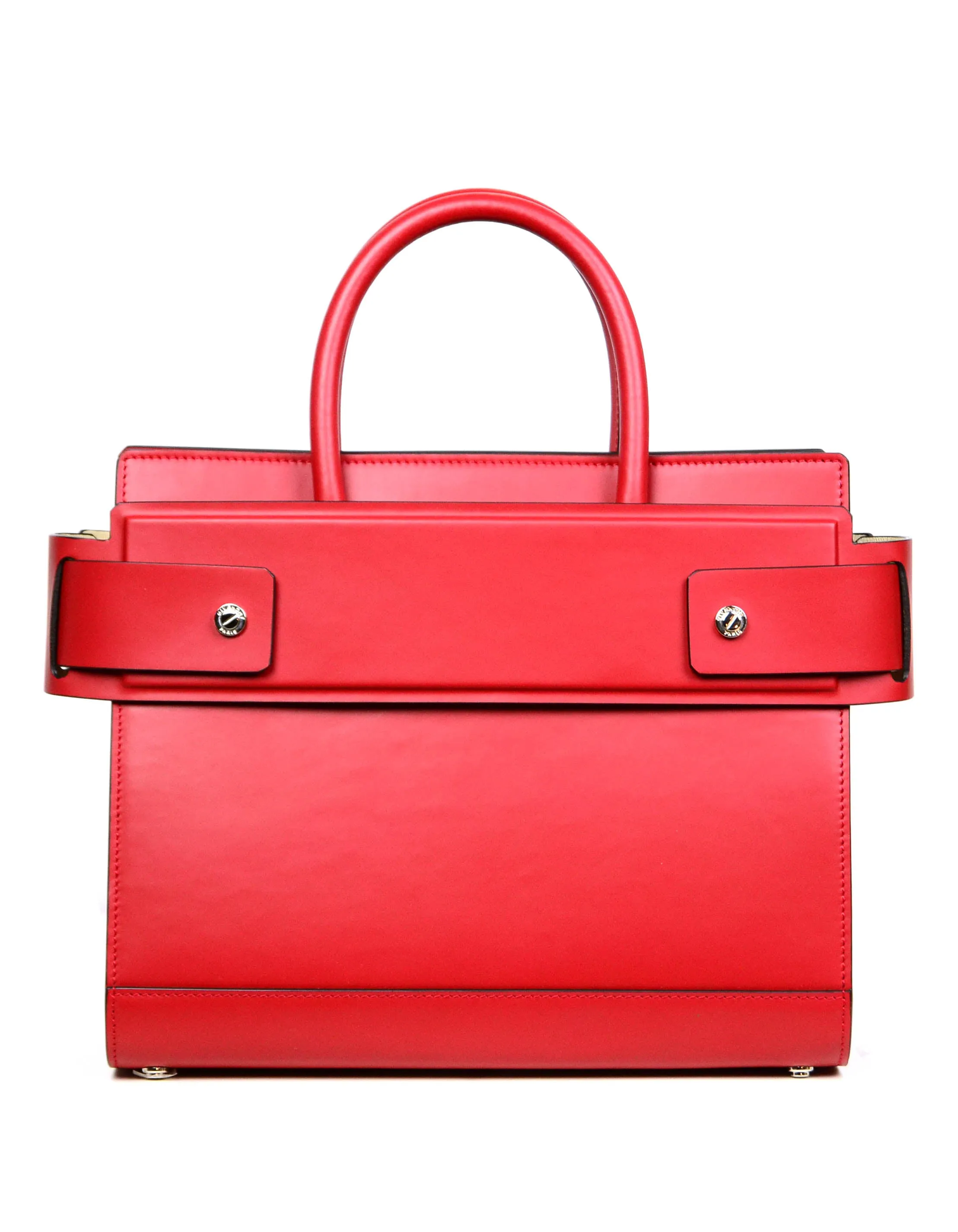 Givenchy Red Smooth Leather Small Horizon Satchel Bag w/ Strap