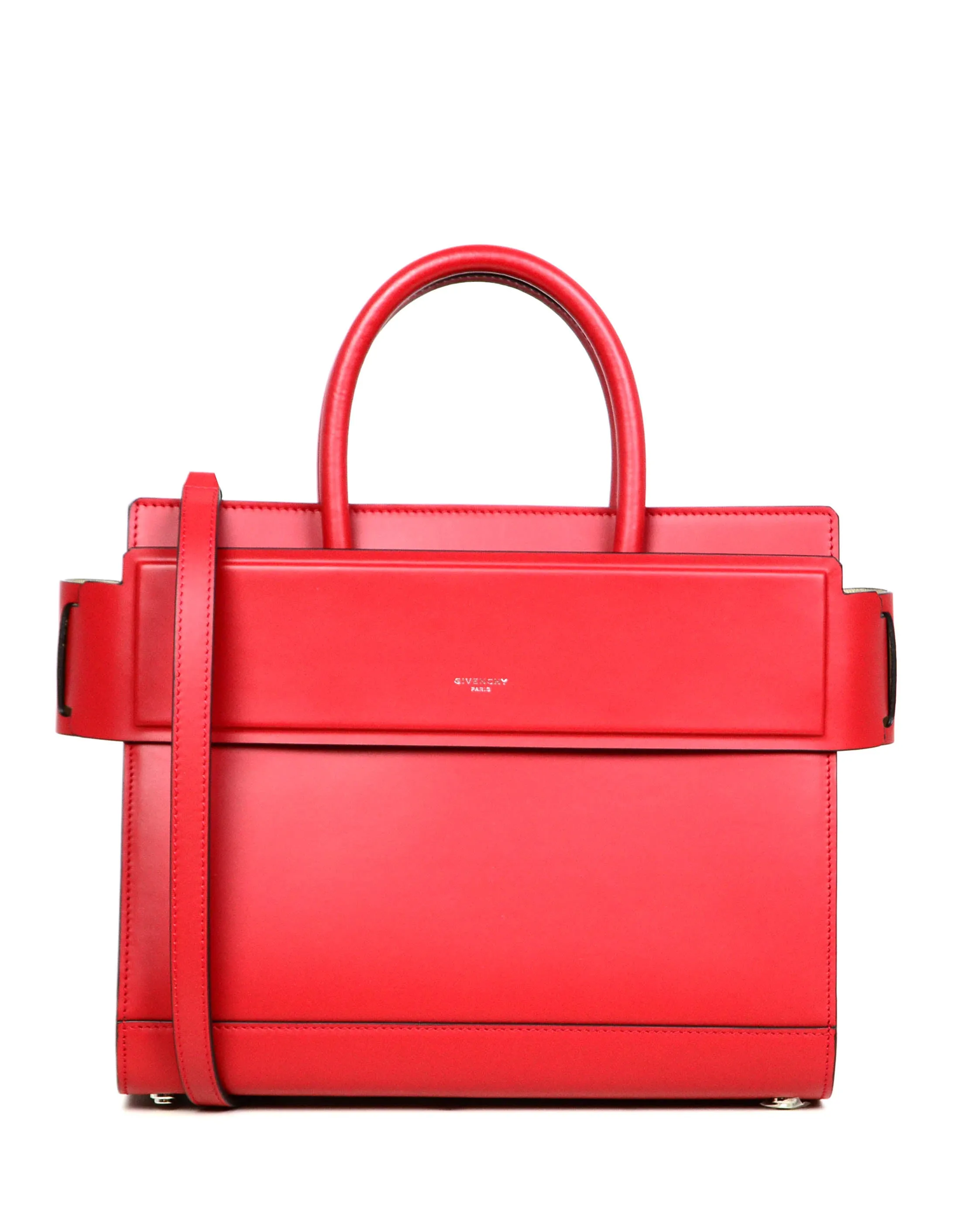 Givenchy Red Smooth Leather Small Horizon Satchel Bag w/ Strap