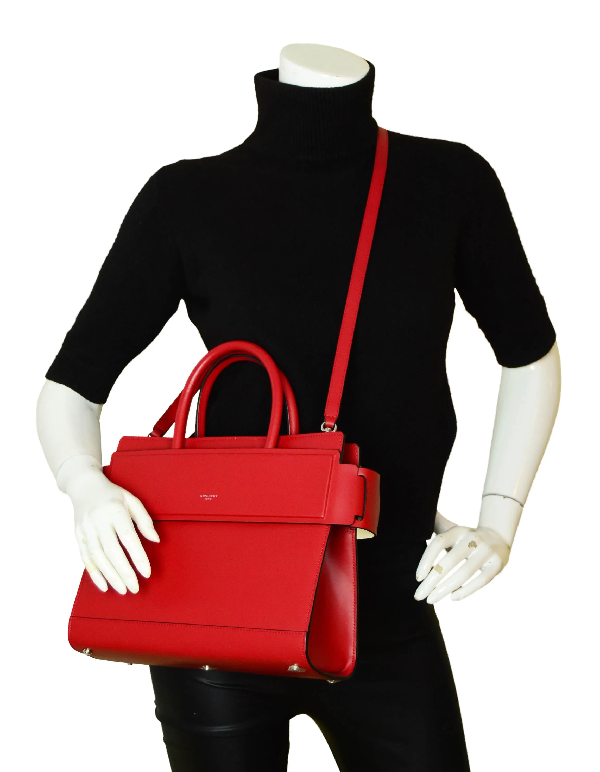 Givenchy Red Smooth Leather Small Horizon Satchel Bag w/ Strap