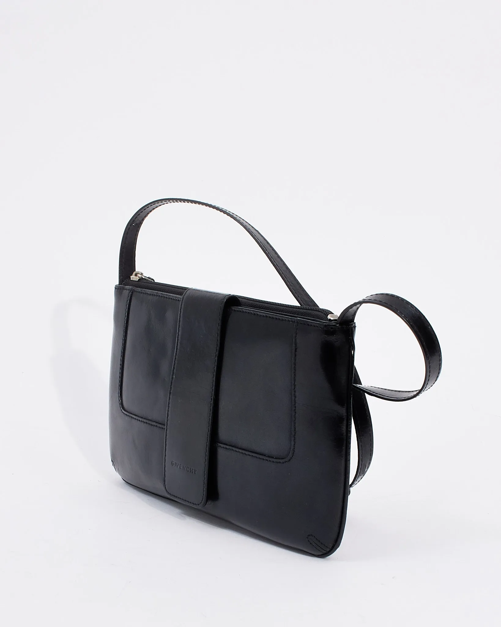 Givenchy Vintage Black Patent Leather Logo Shoulder Bag