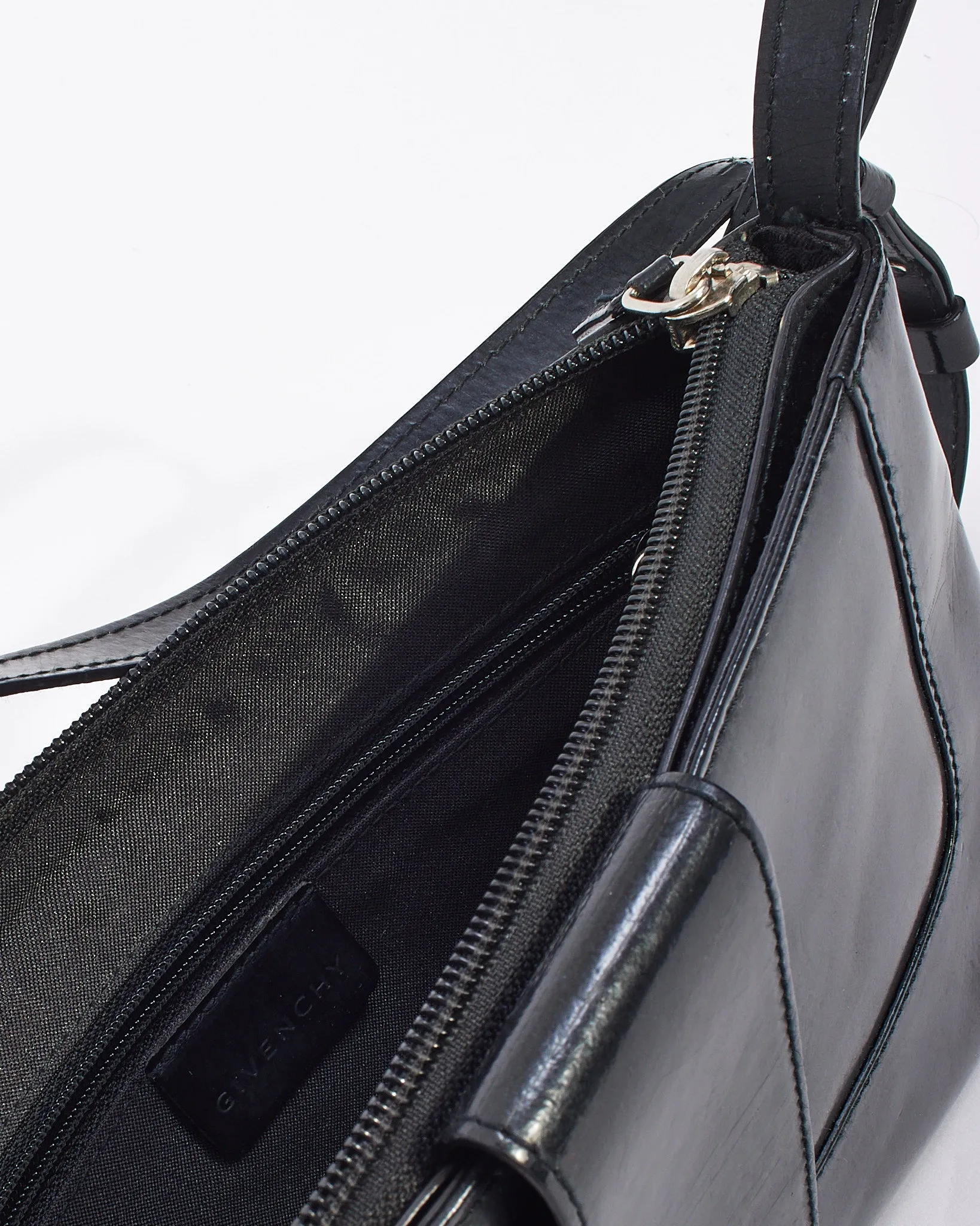 Givenchy Vintage Black Patent Leather Logo Shoulder Bag