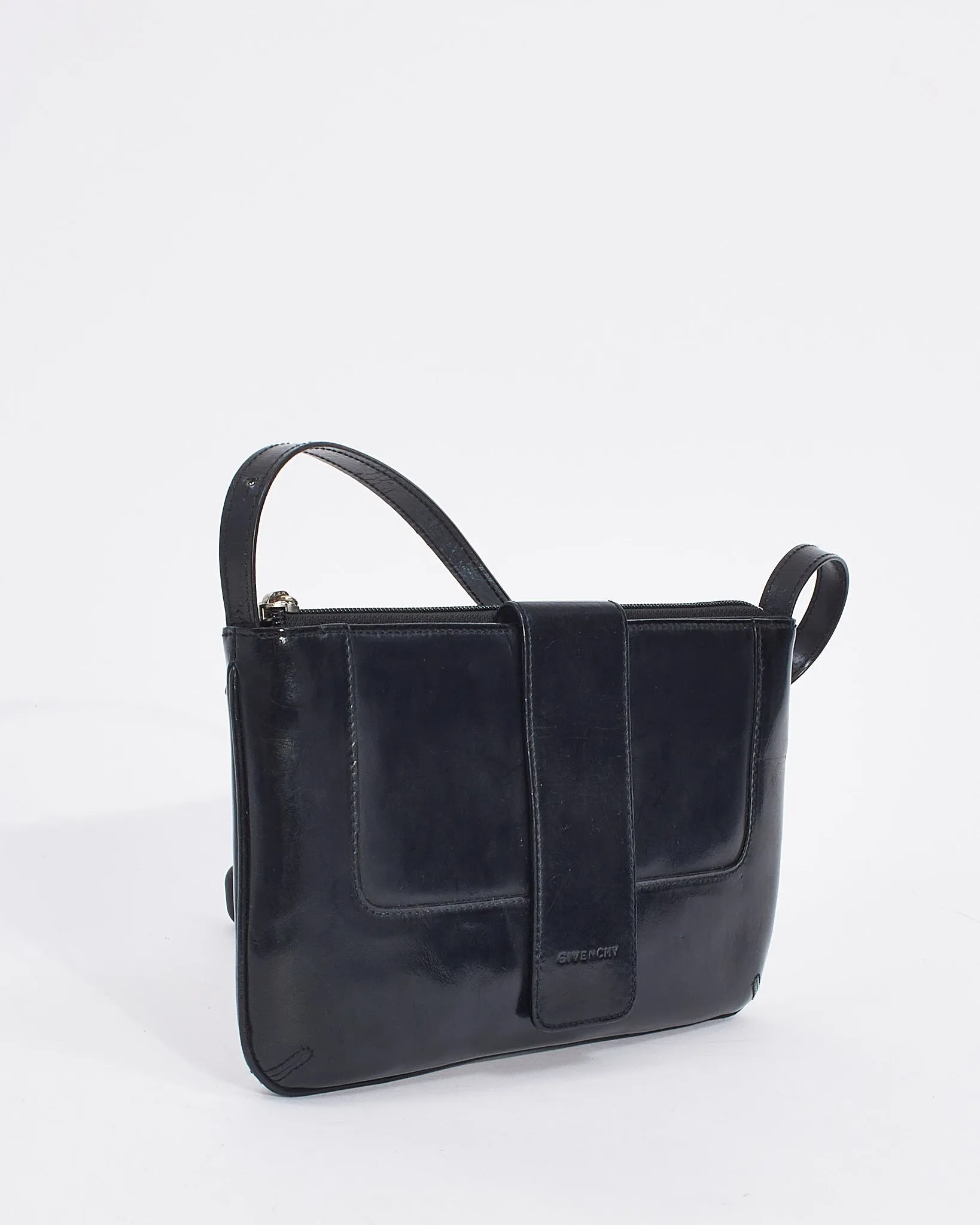 Givenchy Vintage Black Patent Leather Logo Shoulder Bag