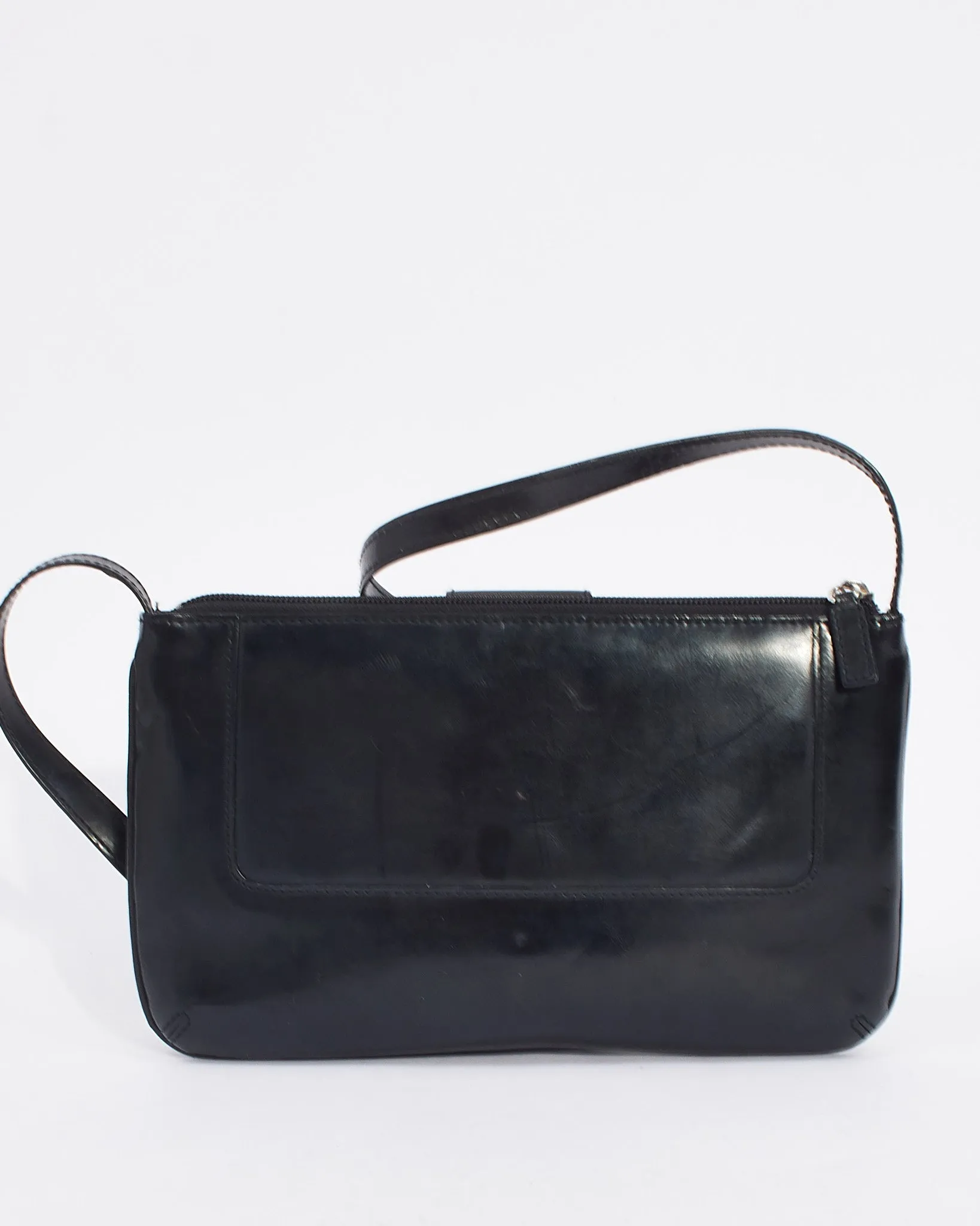 Givenchy Vintage Black Patent Leather Logo Shoulder Bag