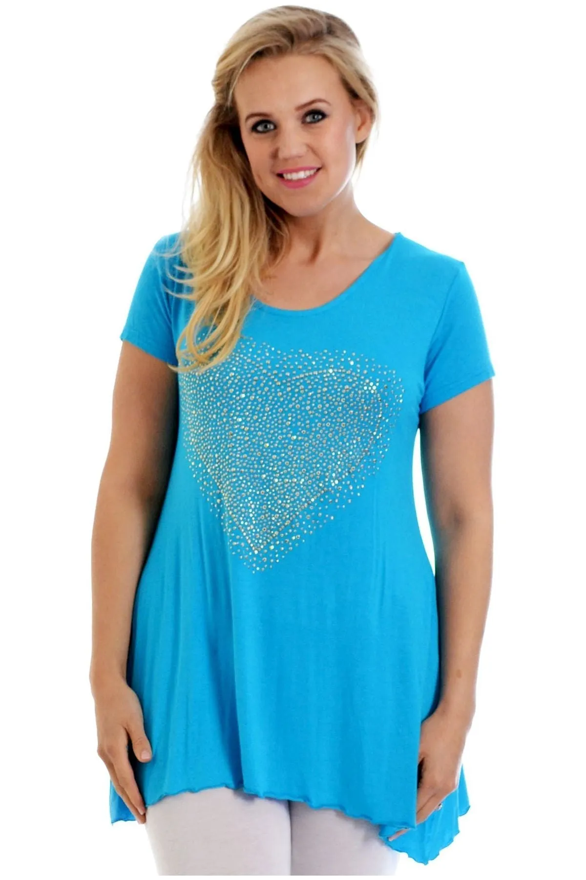 Gold Studded Hanky Hem Short Sleeve Top