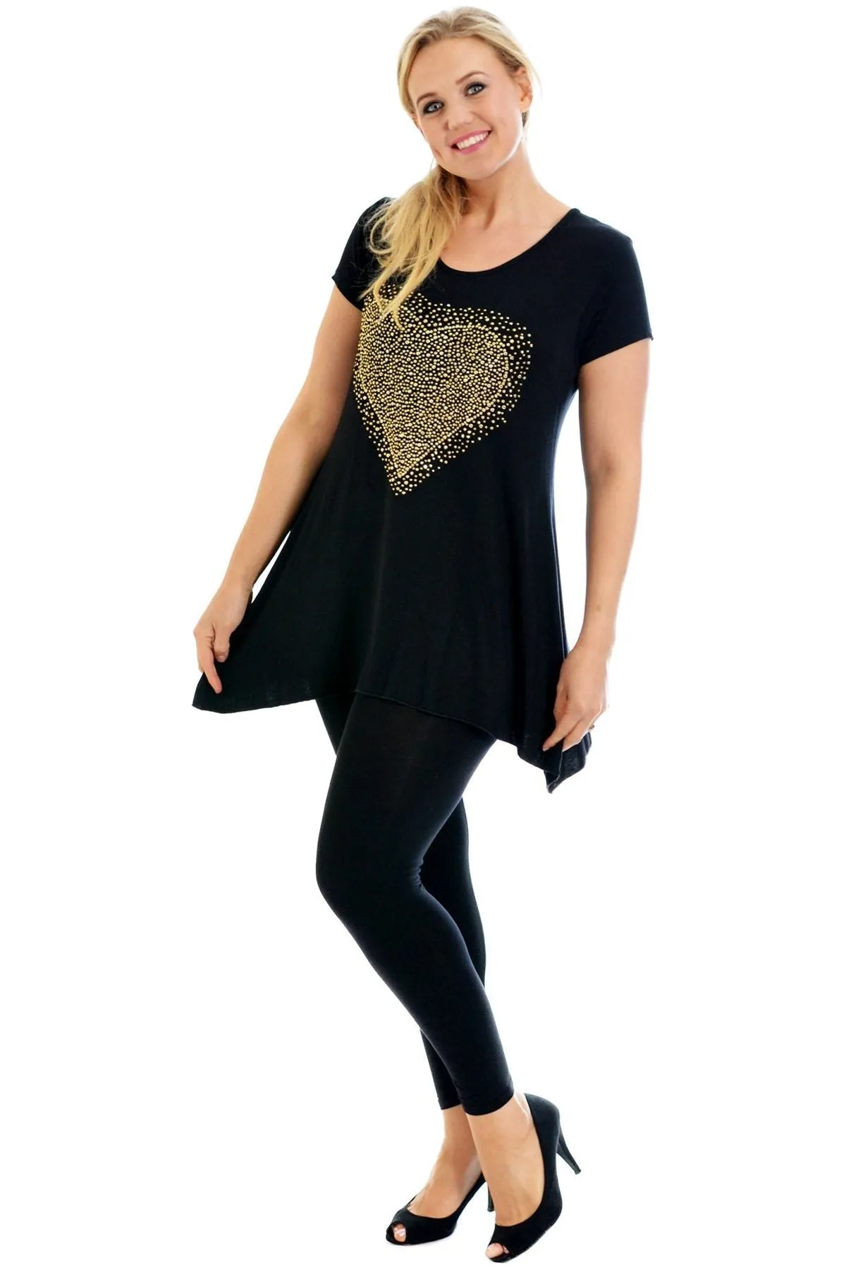 Gold Studded Hanky Hem Short Sleeve Top