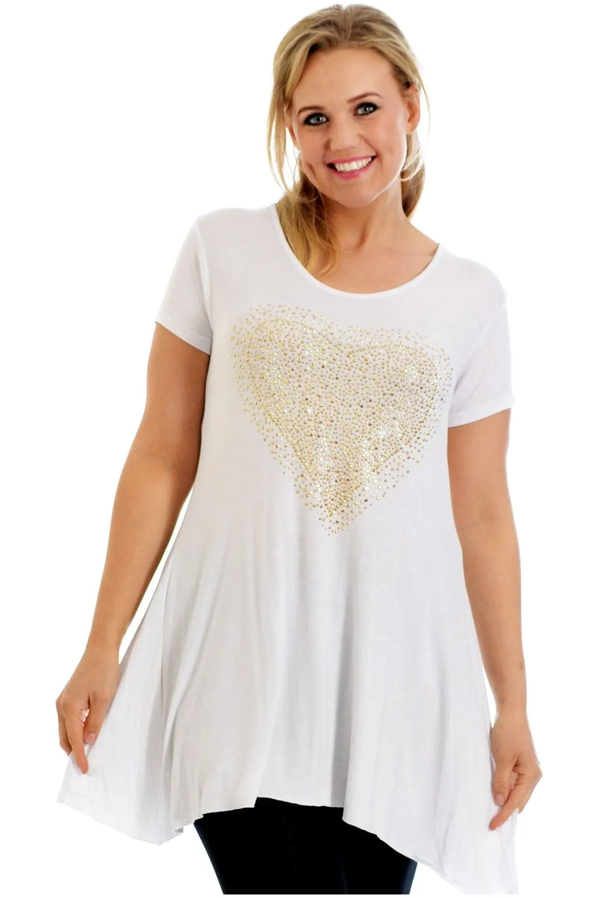 Gold Studded Hanky Hem Short Sleeve Top