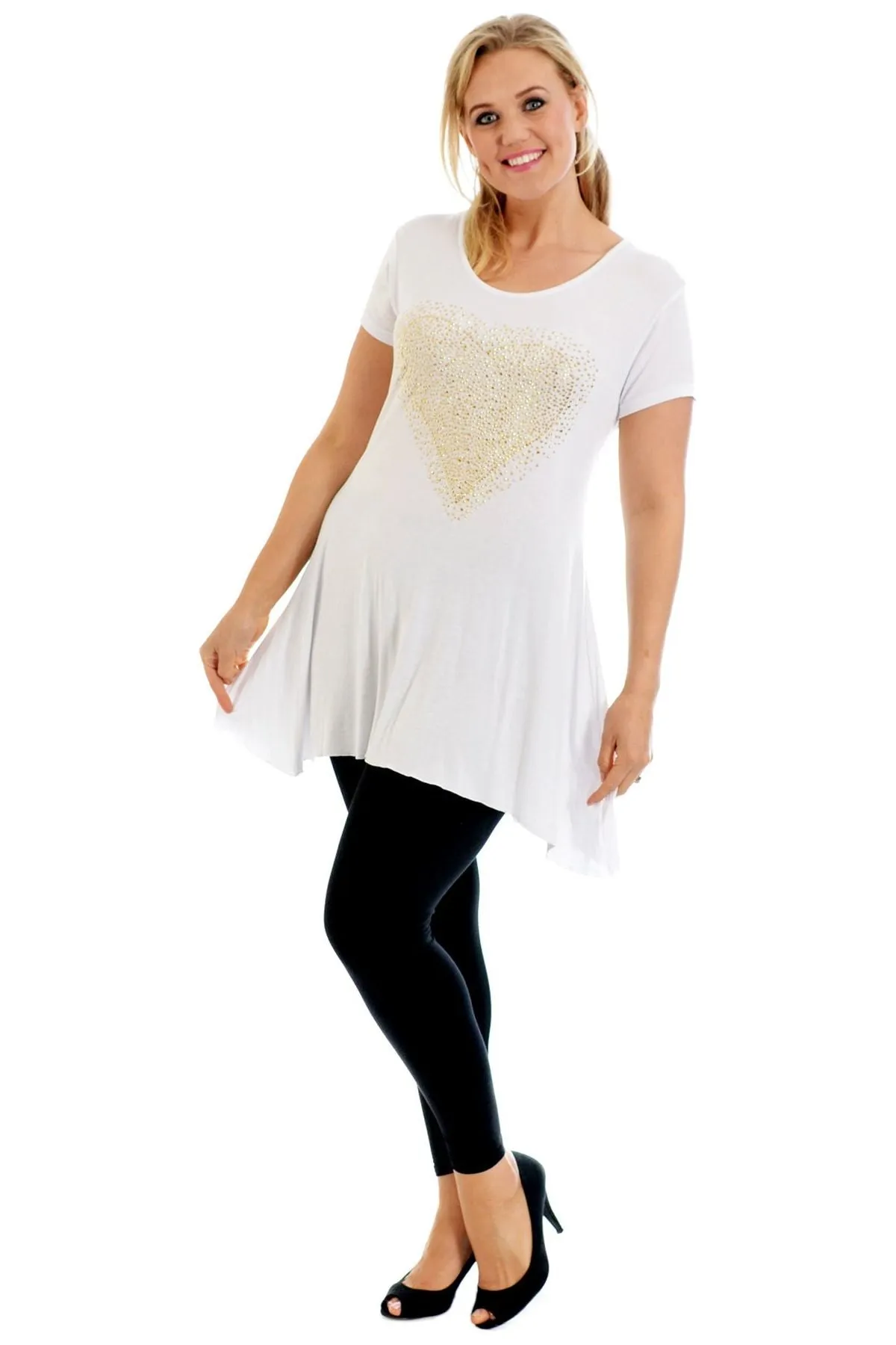 Gold Studded Hanky Hem Short Sleeve Top