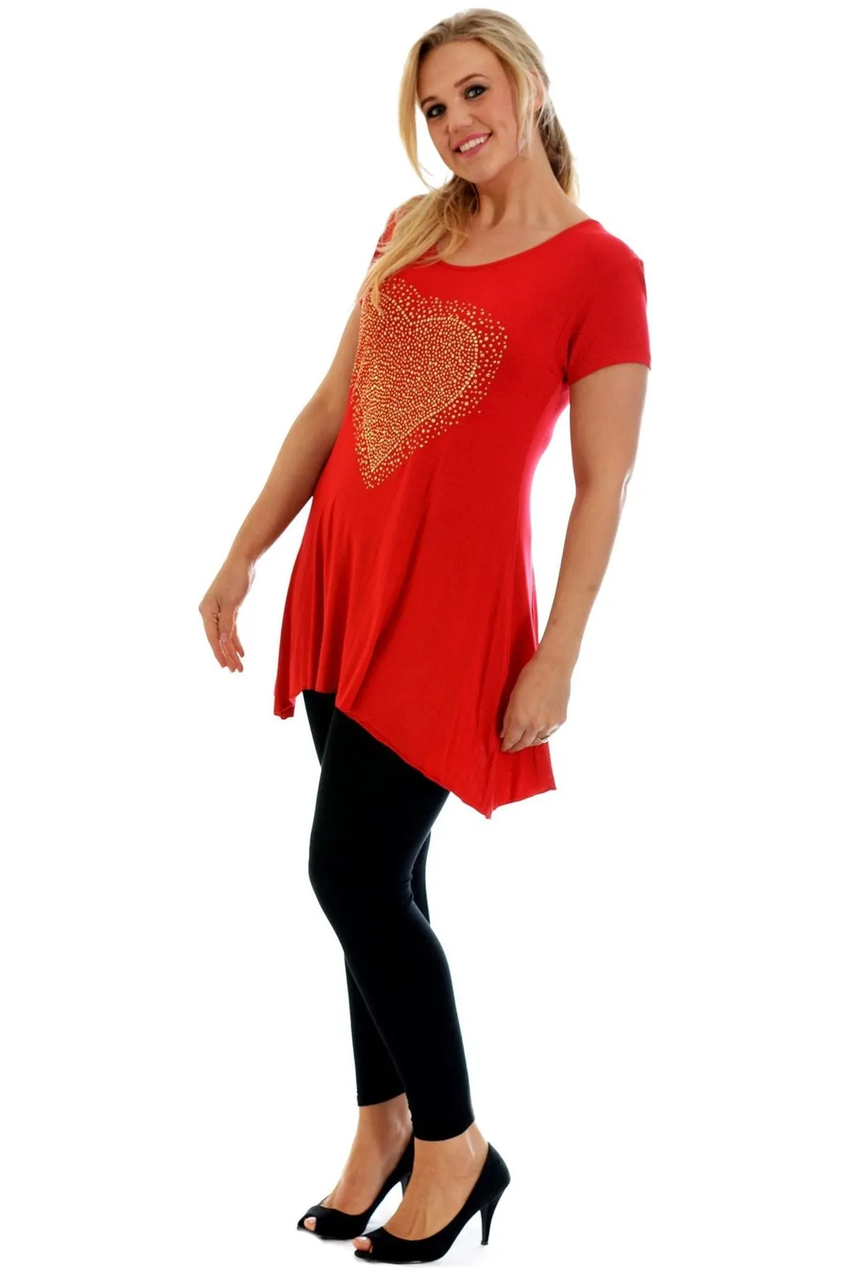 Gold Studded Hanky Hem Short Sleeve Top