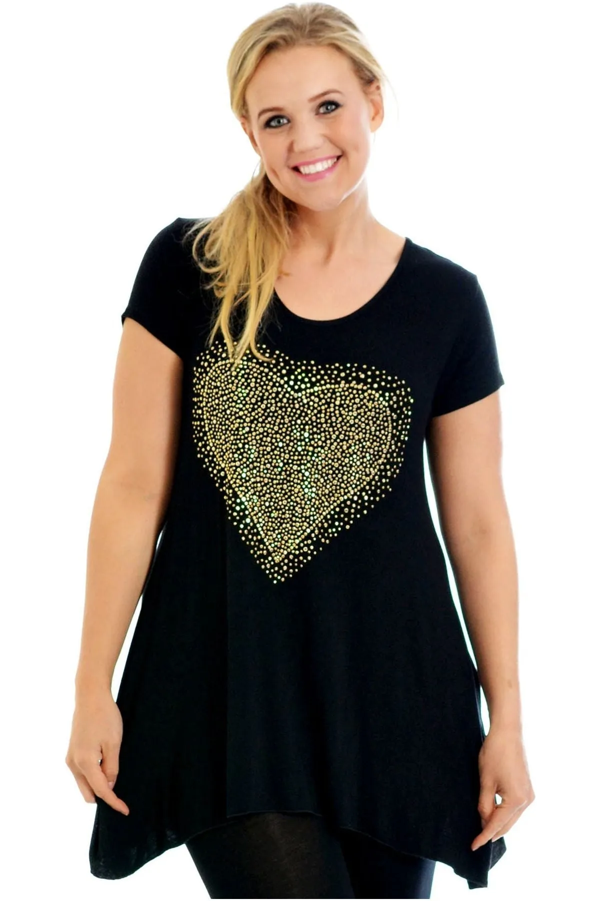Gold Studded Hanky Hem Short Sleeve Top