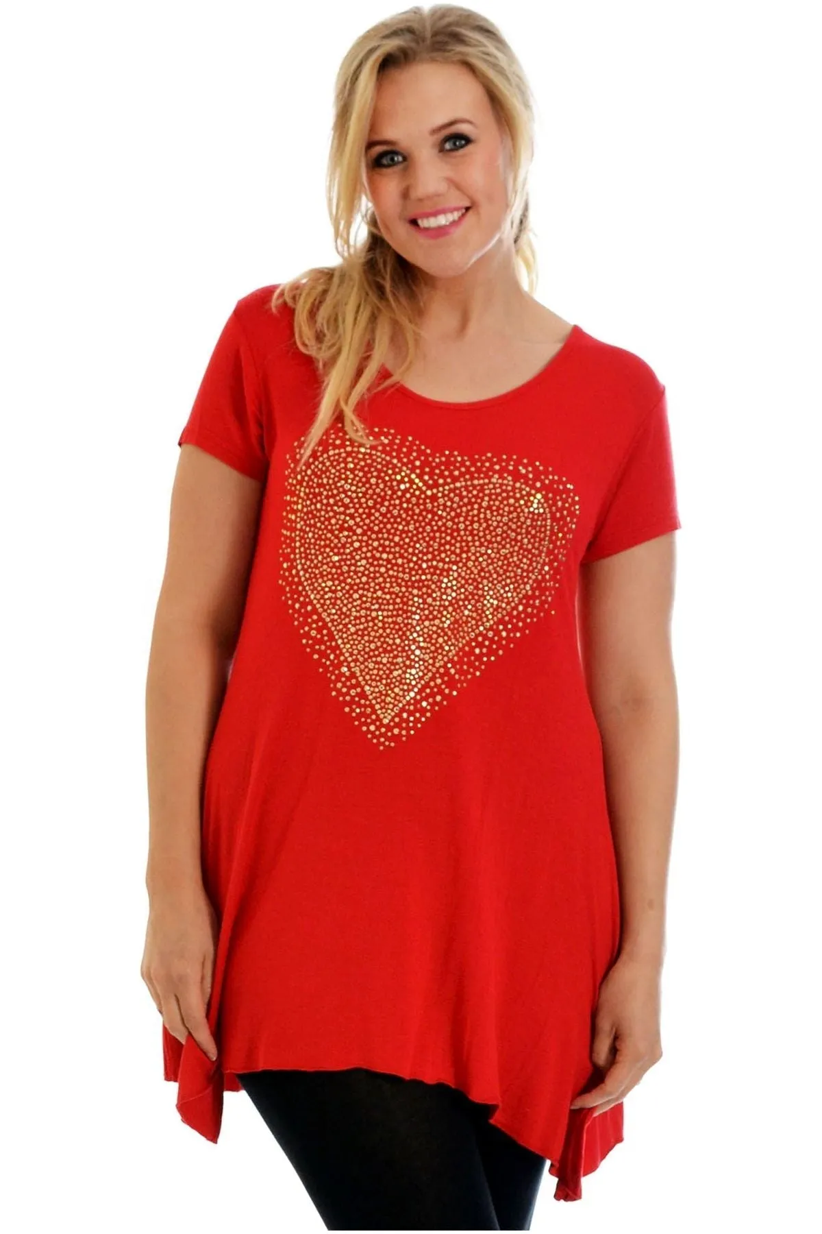 Gold Studded Hanky Hem Short Sleeve Top