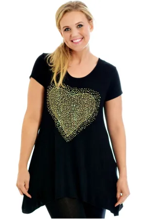 Gold Studded Hanky Hem Short Sleeve Top