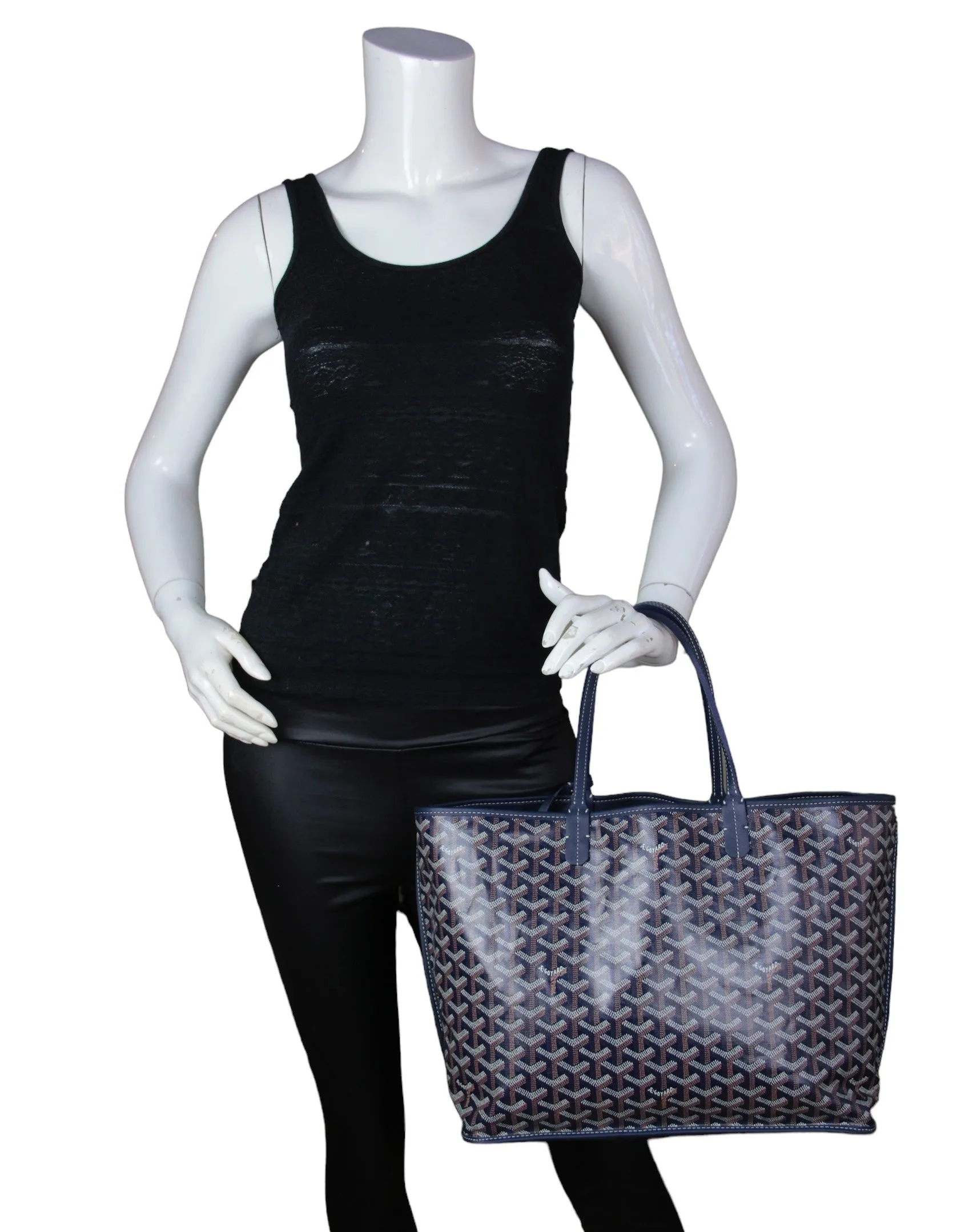 Goyard Navy Canvas/ Leather Reversible Anjou PM Tote Bag