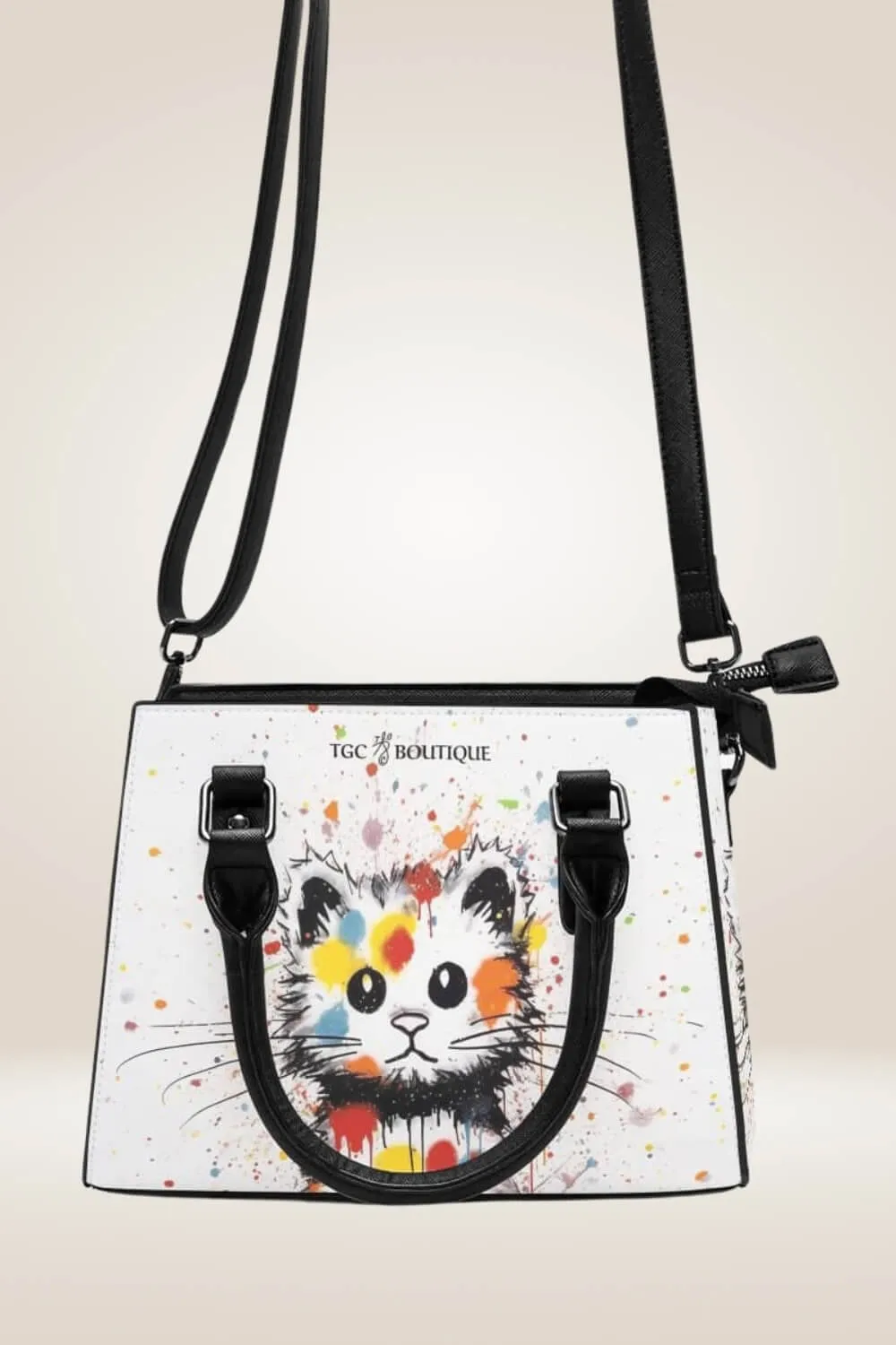 Graffiti Cat Faux Leather Shoulder Bag