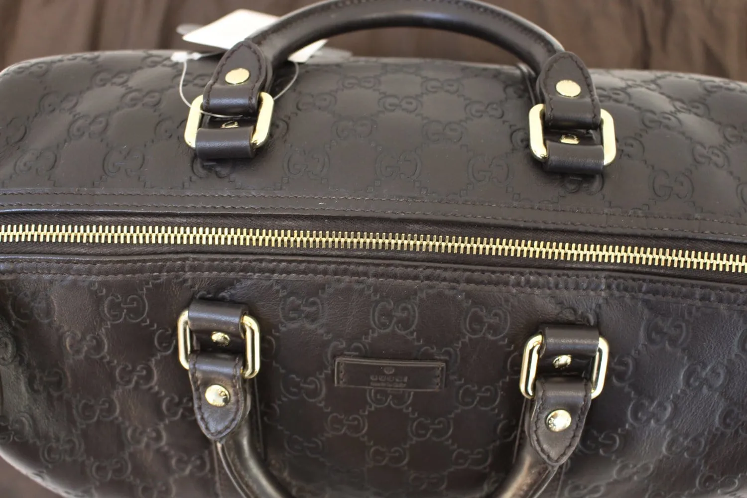 GUCCI 265697 GG Guccissima Leather Chocolate Boston Bag