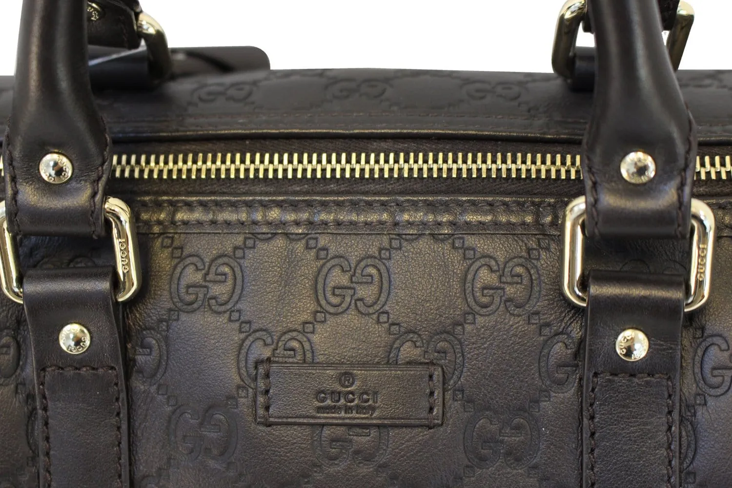 GUCCI 265697 GG Guccissima Leather Chocolate Boston Bag