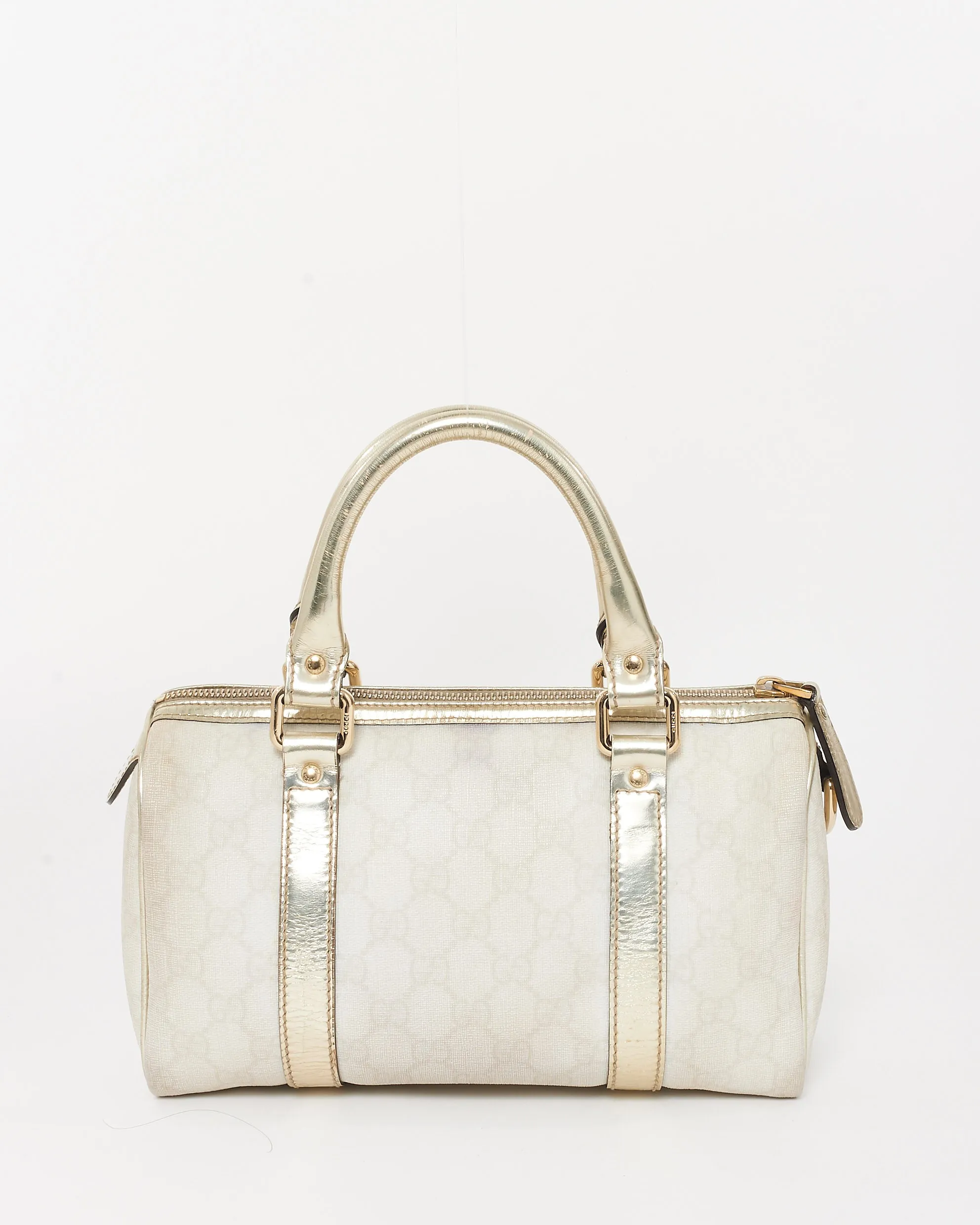 Gucci Beige & Cream GG Supreme Canvas & Gold Leather Mini Joy Boston Bag