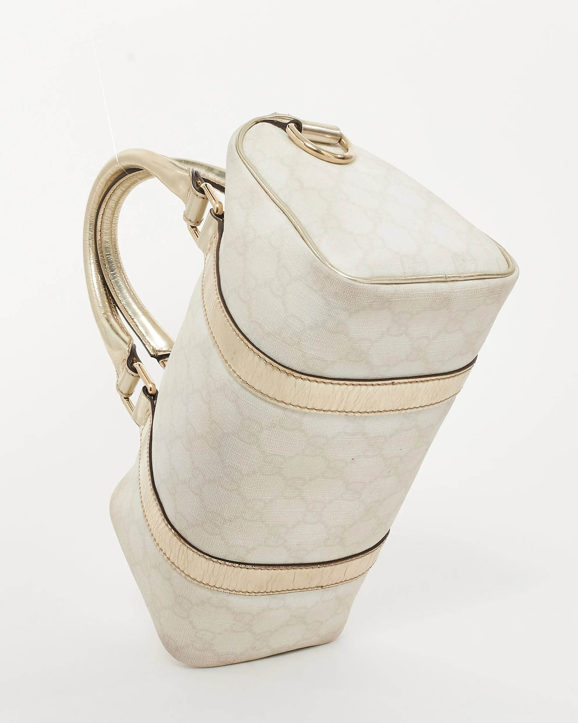 Gucci Beige & Cream GG Supreme Canvas & Gold Leather Mini Joy Boston Bag