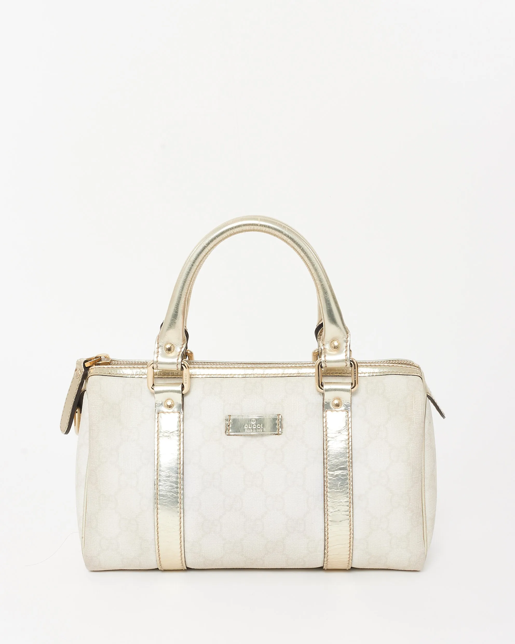 Gucci Beige & Cream GG Supreme Canvas & Gold Leather Mini Joy Boston Bag