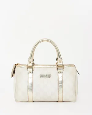 Gucci Beige & Cream GG Supreme Canvas & Gold Leather Mini Joy Boston Bag