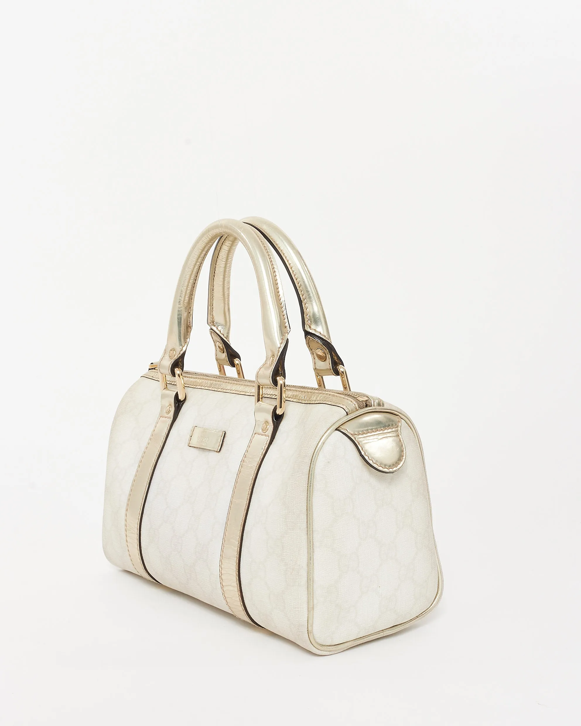 Gucci Beige & Cream GG Supreme Canvas & Gold Leather Mini Joy Boston Bag
