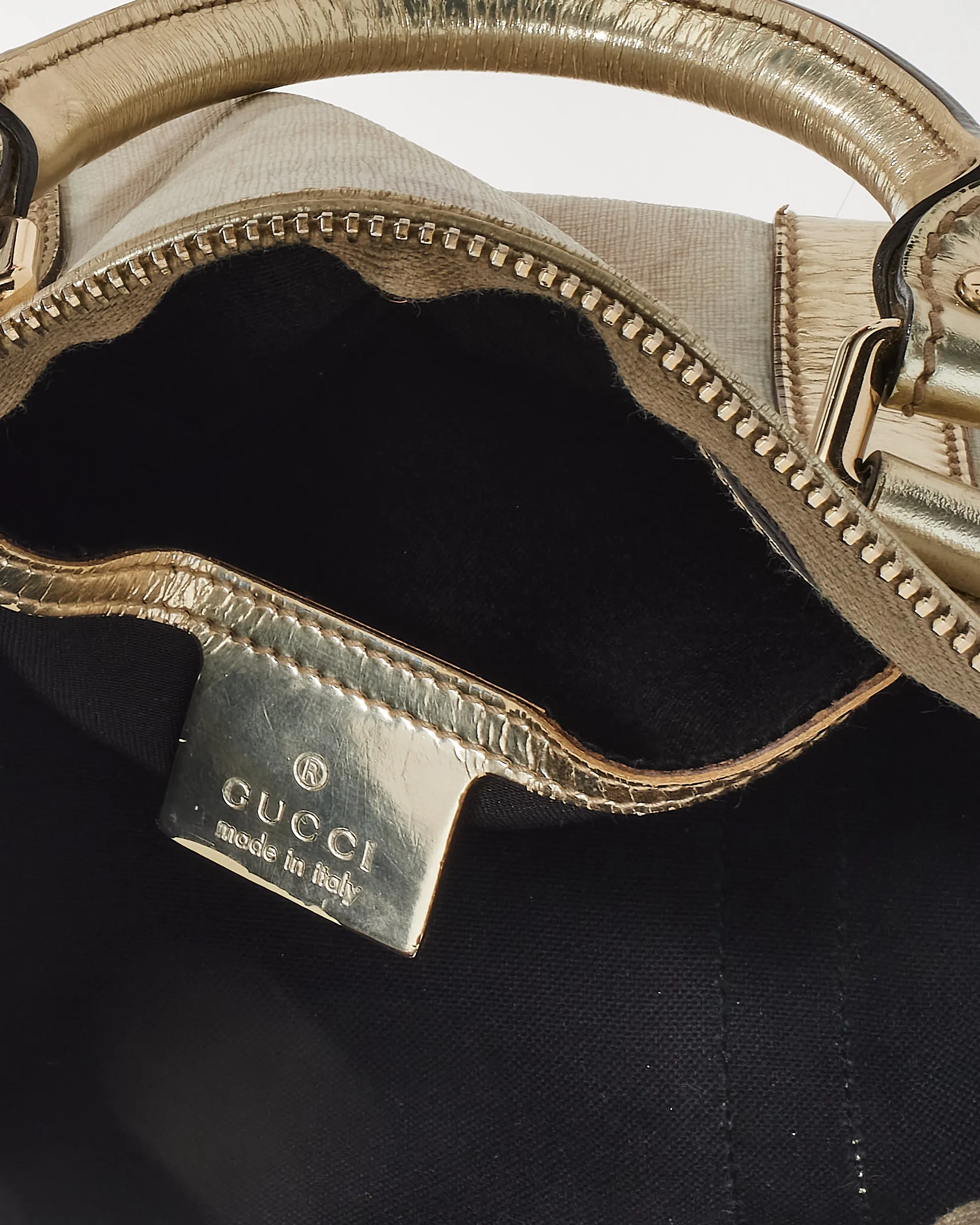 Gucci Beige & Cream GG Supreme Canvas & Gold Leather Mini Joy Boston Bag