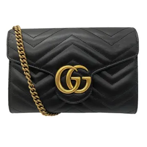 Gucci Black / Gold GG Matelasse Leather Marmont Chain Mini Bag