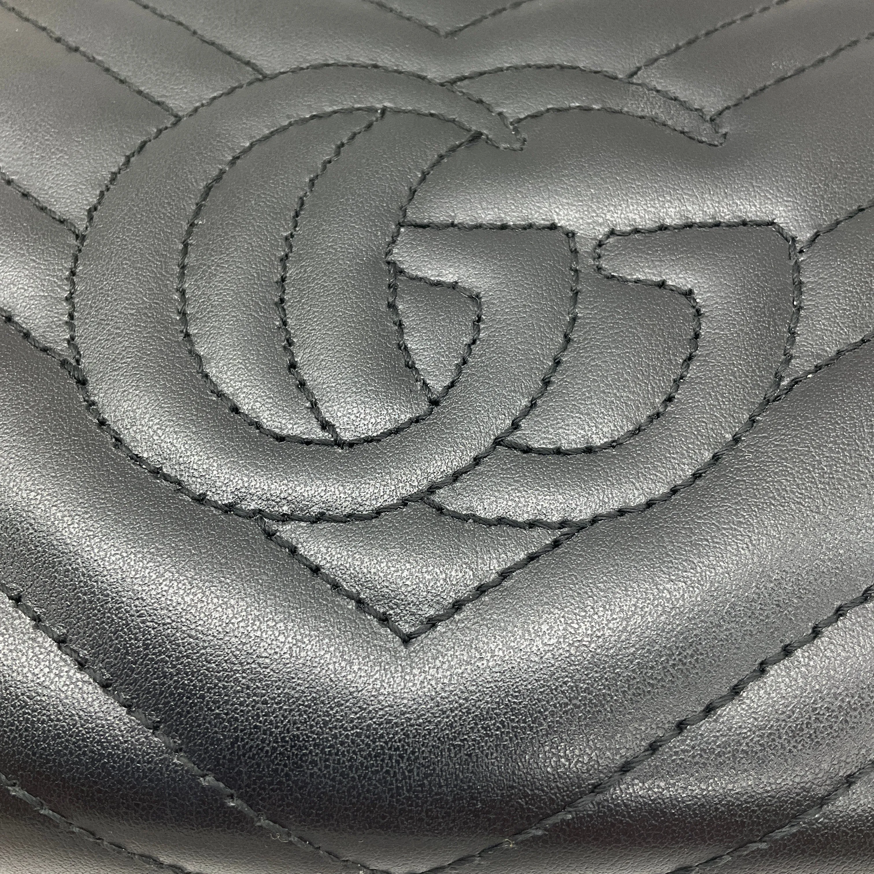 Gucci Black / Gold GG Matelasse Leather Marmont Chain Mini Bag