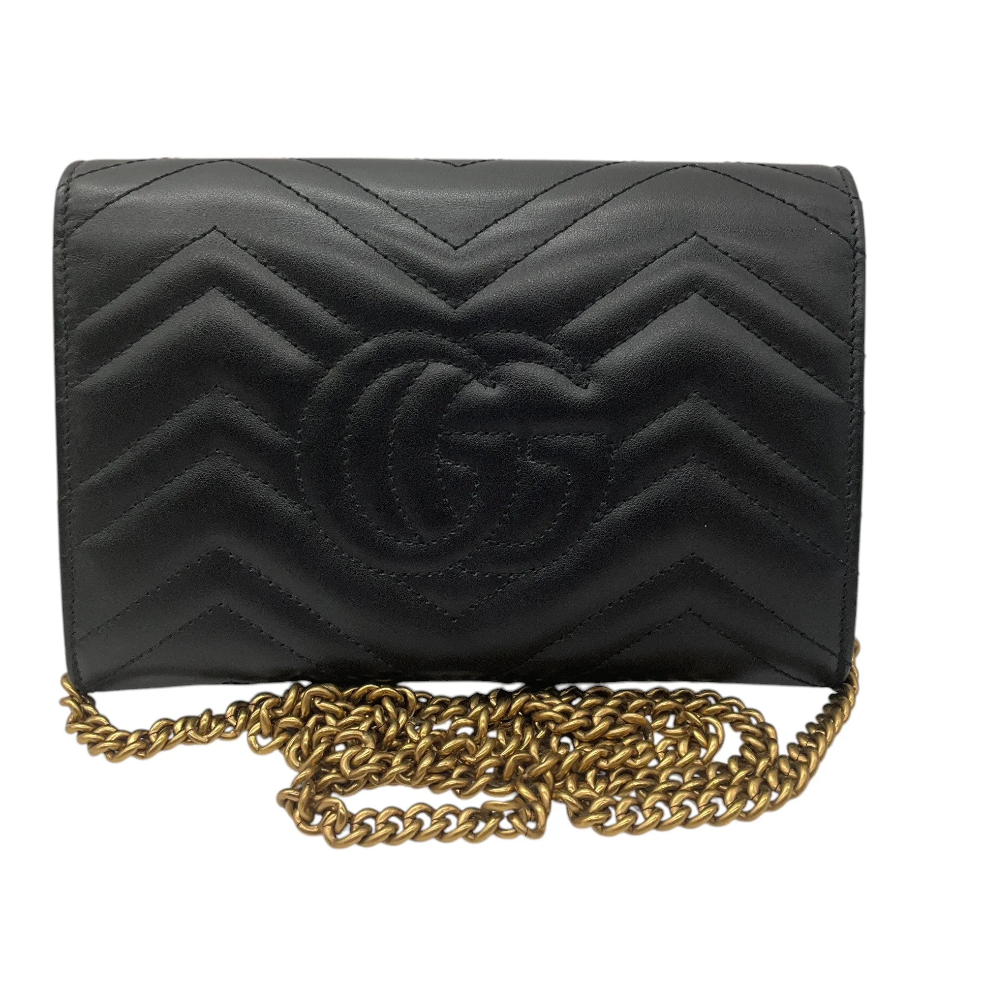 Gucci Black / Gold GG Matelasse Leather Marmont Chain Mini Bag