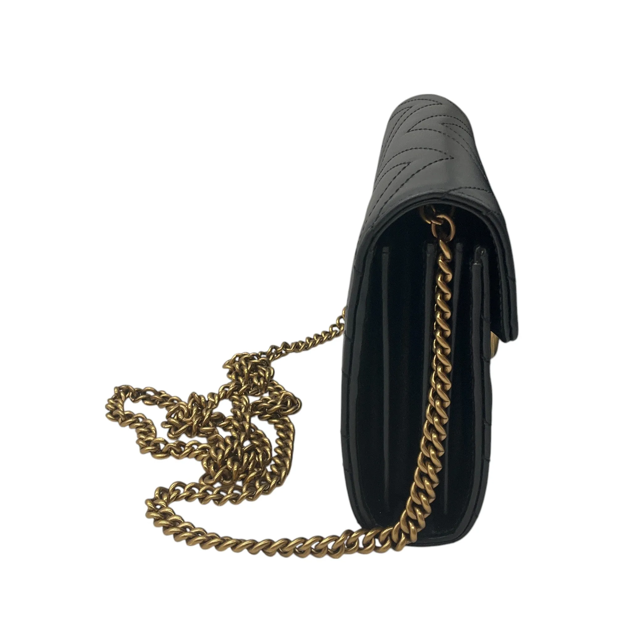 Gucci Black / Gold GG Matelasse Leather Marmont Chain Mini Bag