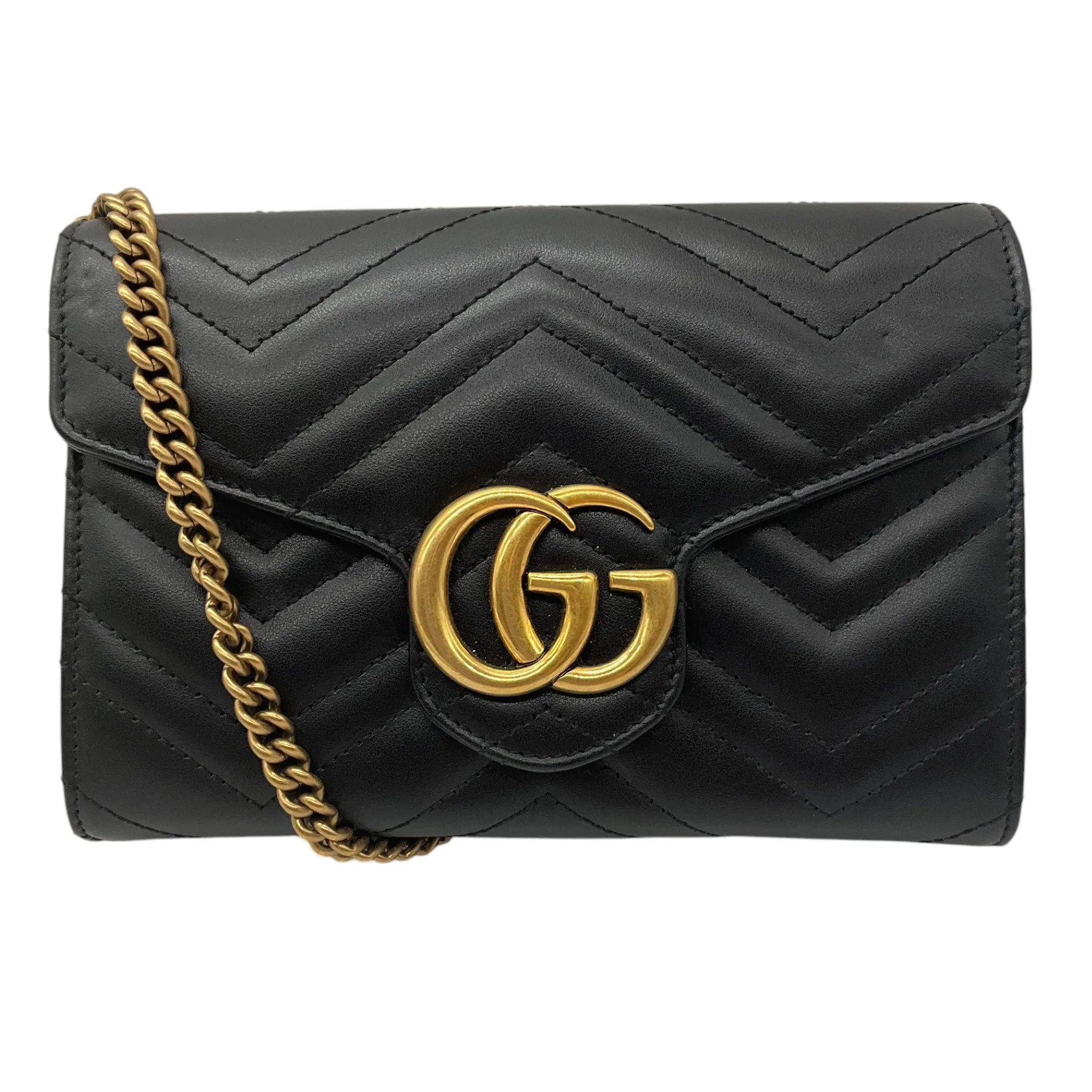 Gucci Black / Gold GG Matelasse Leather Marmont Chain Mini Bag