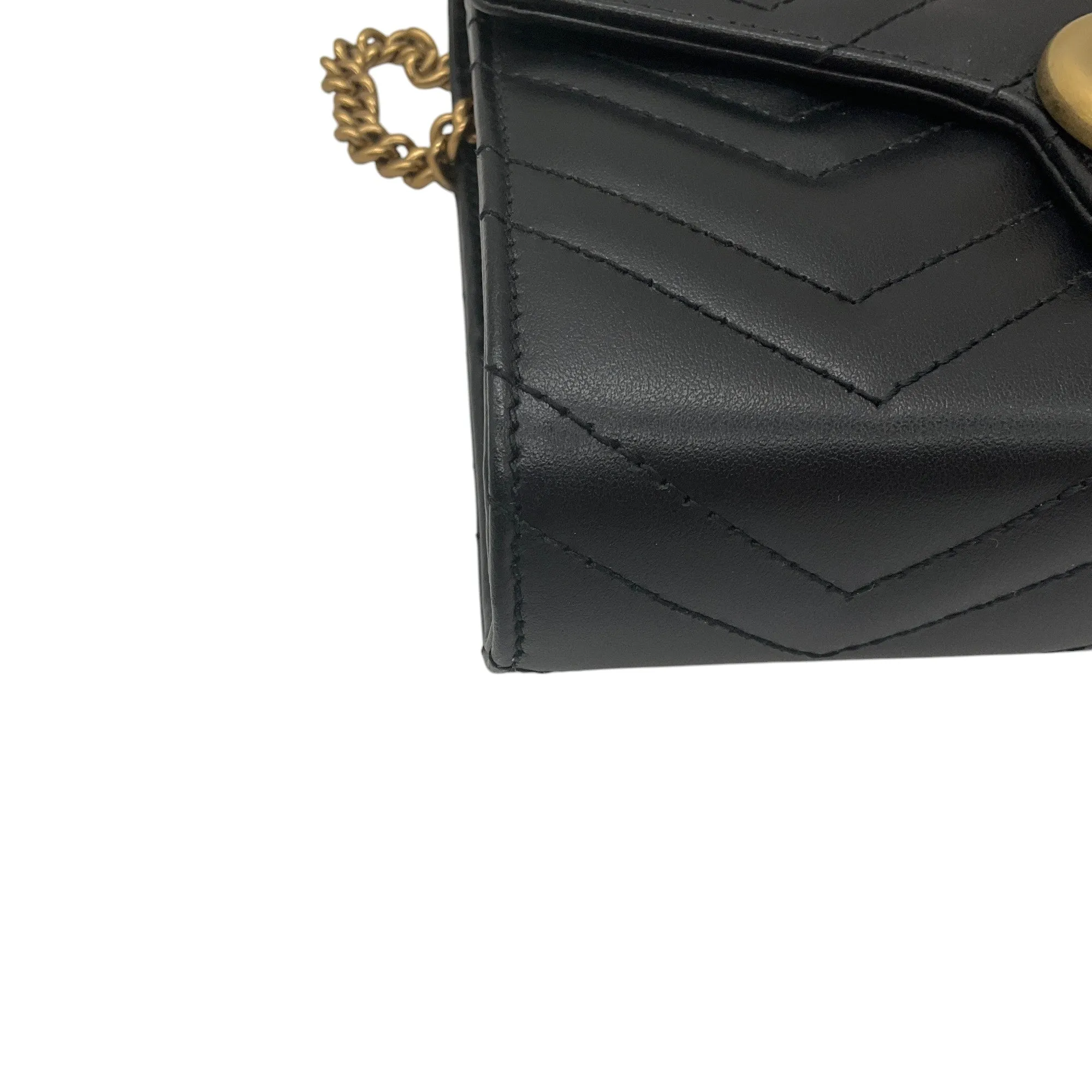 Gucci Black / Gold GG Matelasse Leather Marmont Chain Mini Bag