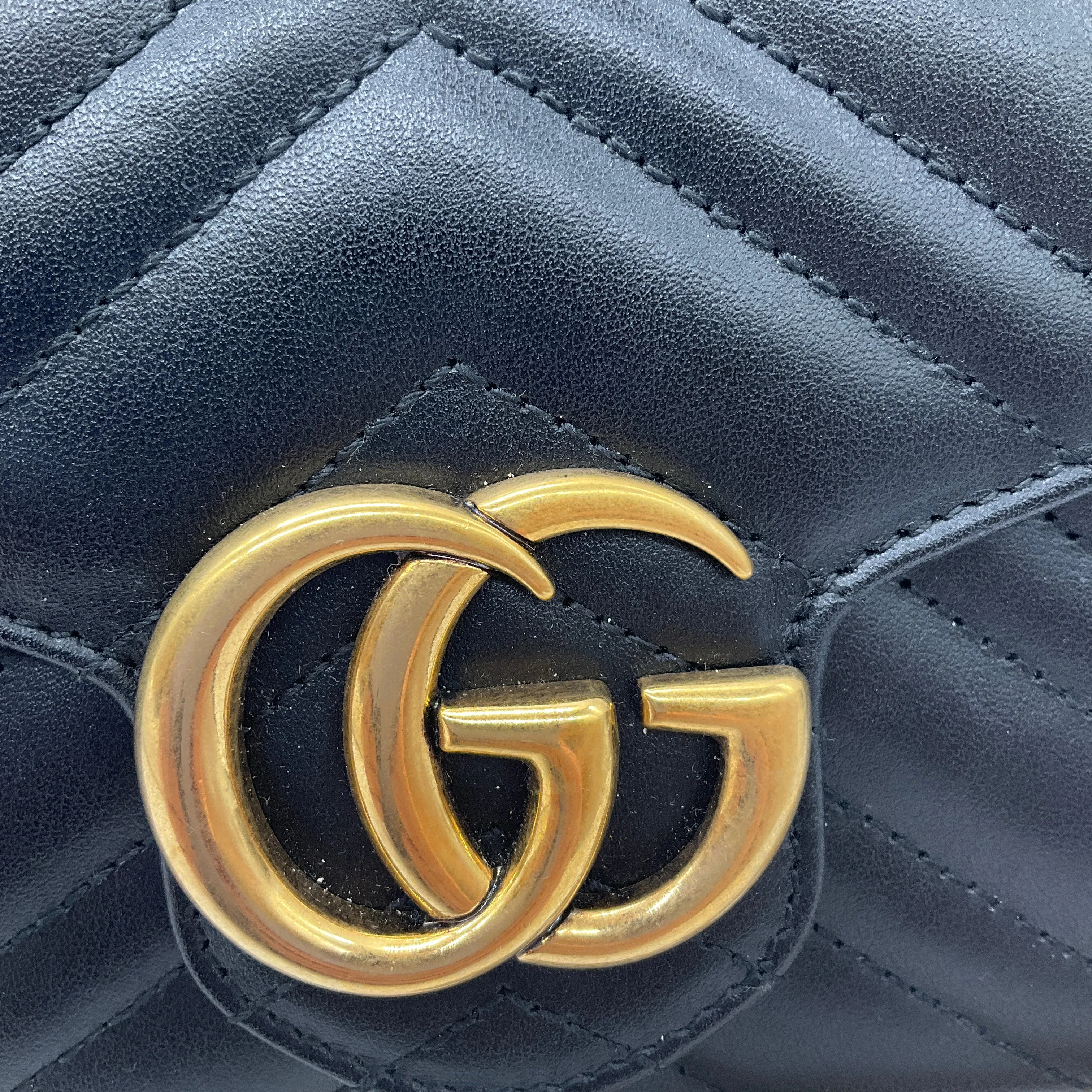 Gucci Black / Gold GG Matelasse Leather Marmont Chain Mini Bag