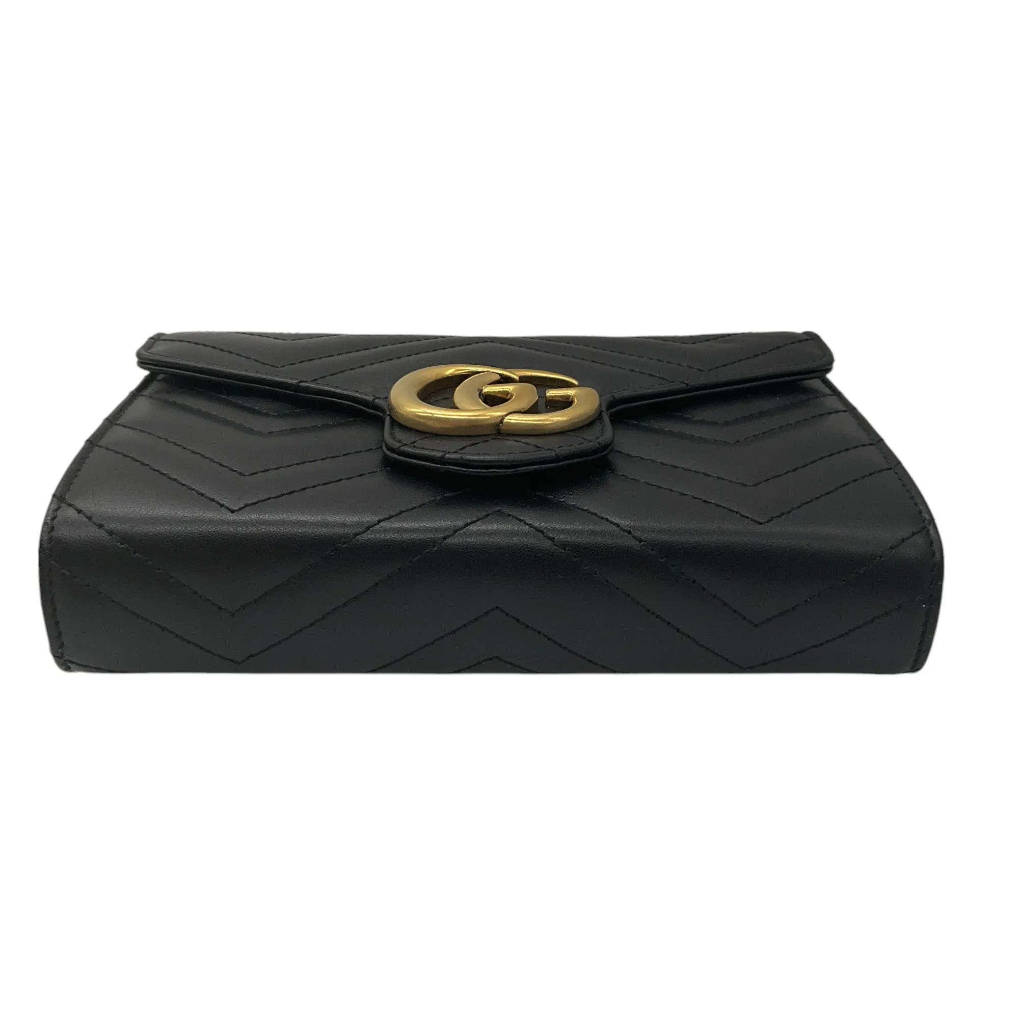 Gucci Black / Gold GG Matelasse Leather Marmont Chain Mini Bag