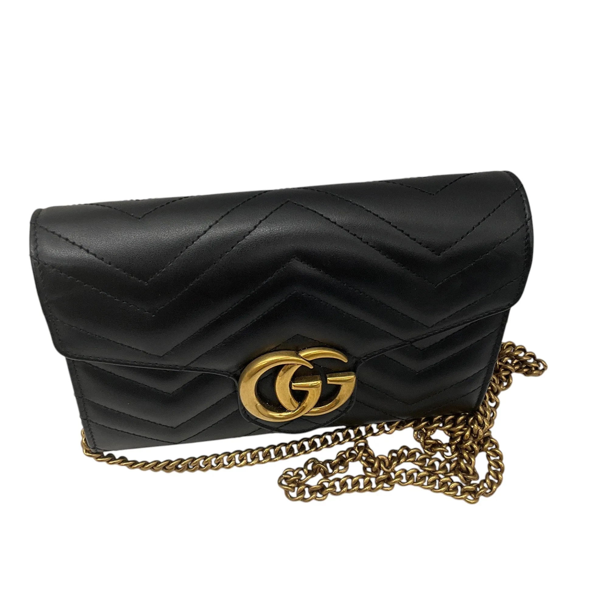 Gucci Black / Gold GG Matelasse Leather Marmont Chain Mini Bag