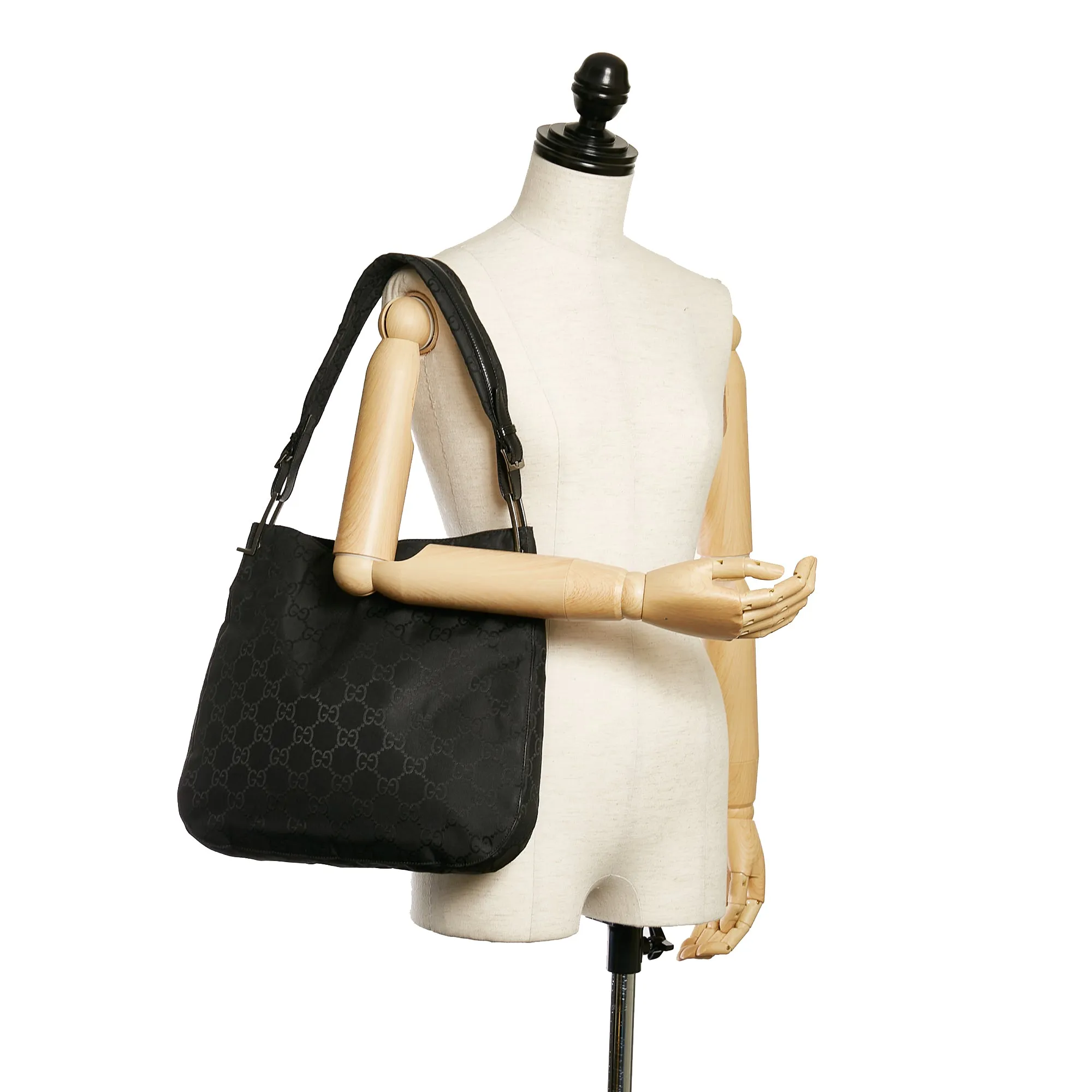 Gucci Black Nylon/ Leather GG Print Shoulder Bag